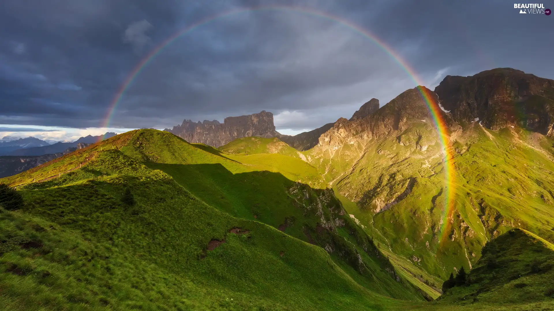 dark, Mountains, Great Rainbows, Italy, clouds, Dolomites