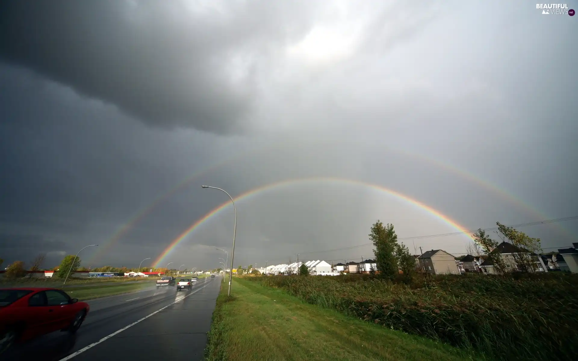 Way, clouds, rainbows, Storm