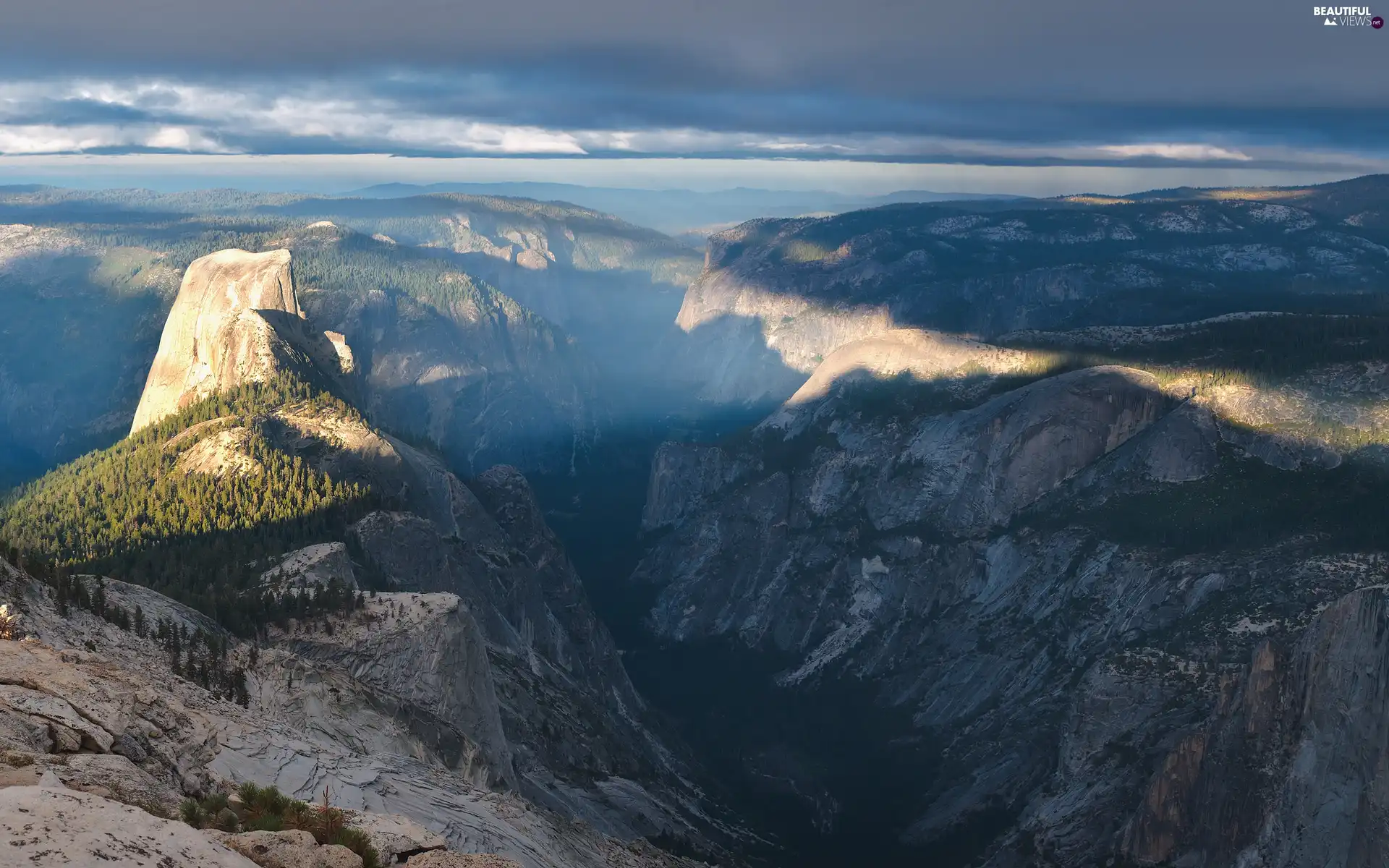 rays, sun, forest, canyon, Mountains