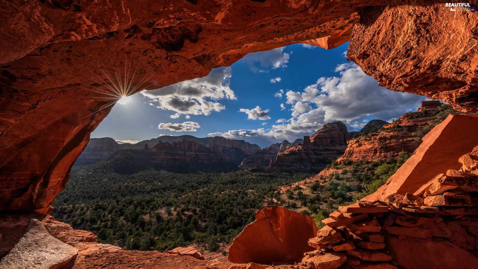 Red, rocks, The United States, Bush, Arizona, rocks, cave, Sedona