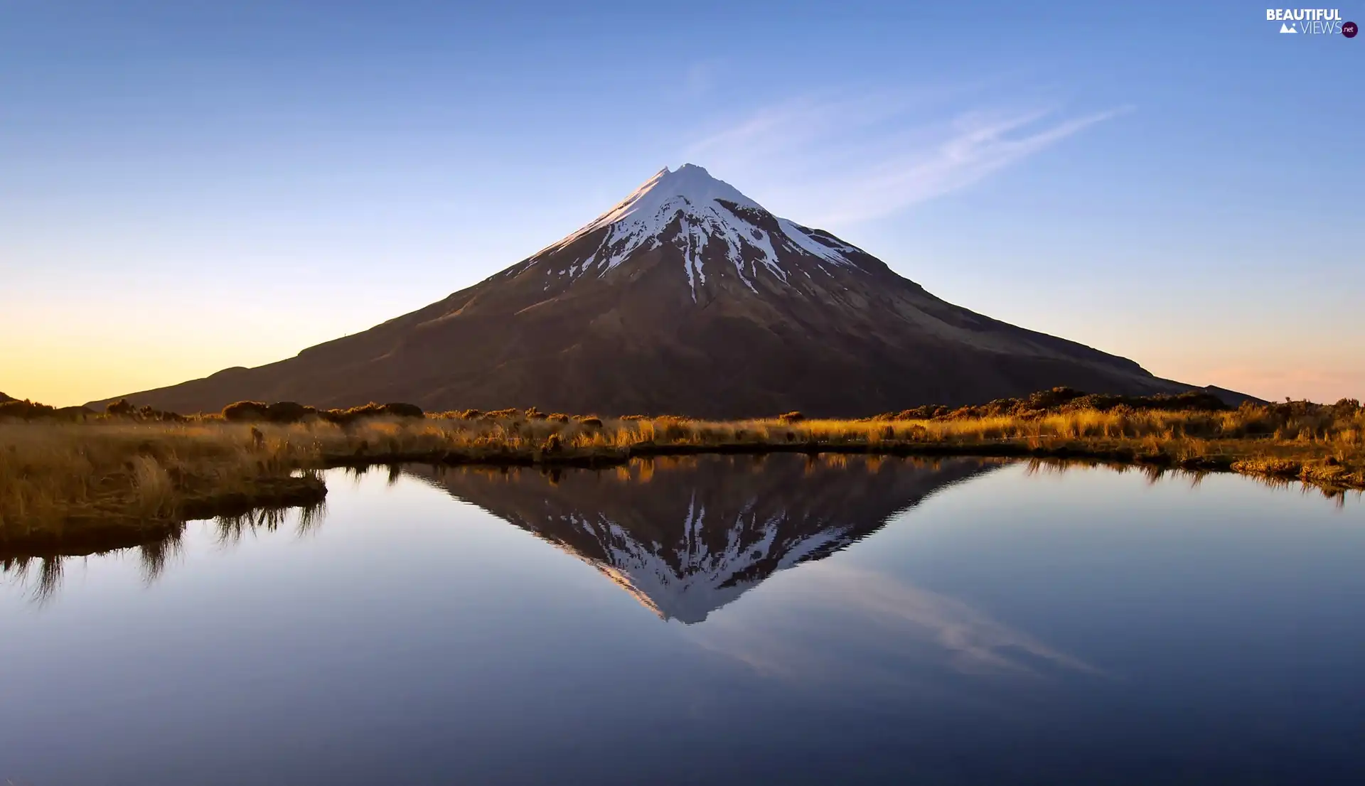 mountains, lake, reflection, autumn, Taranaki, Meadow