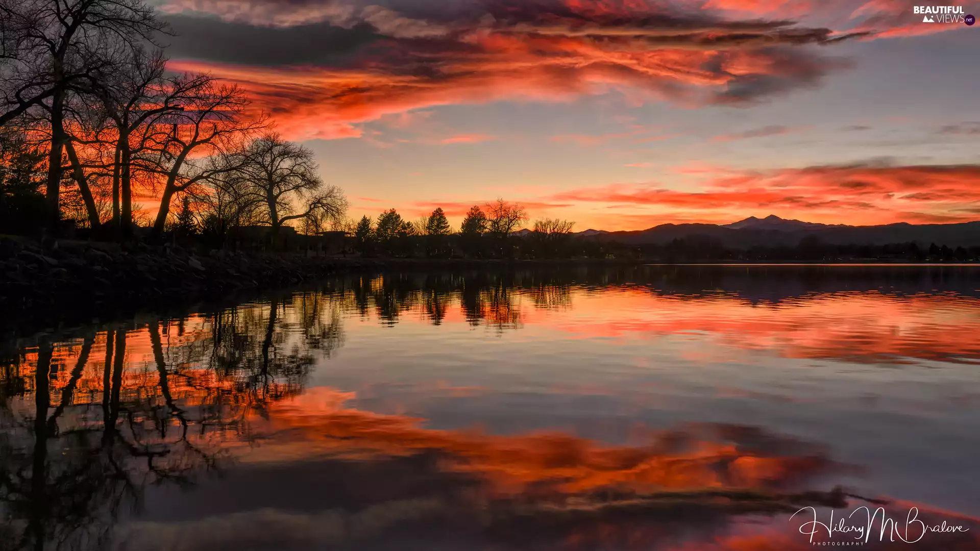 color, trees, Great Sunsets, viewes, lake, Sky, reflection