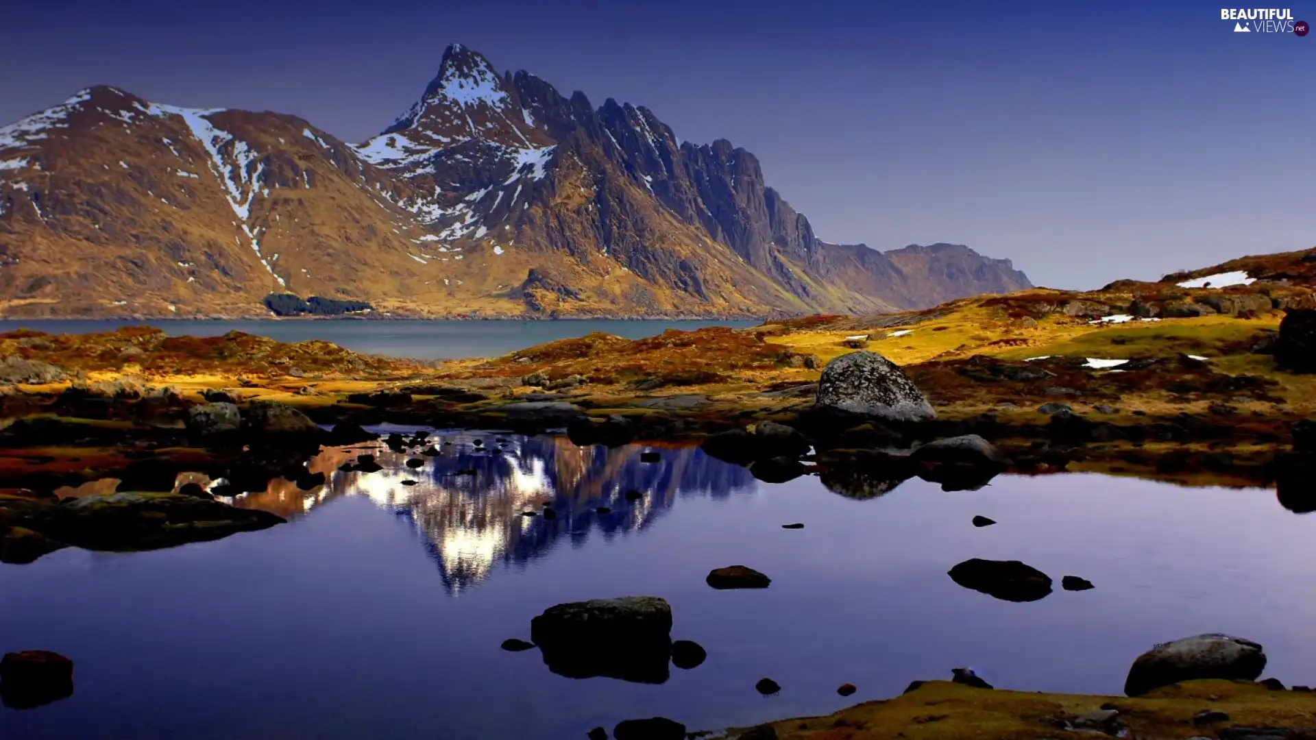 reflection, Mountains, lake