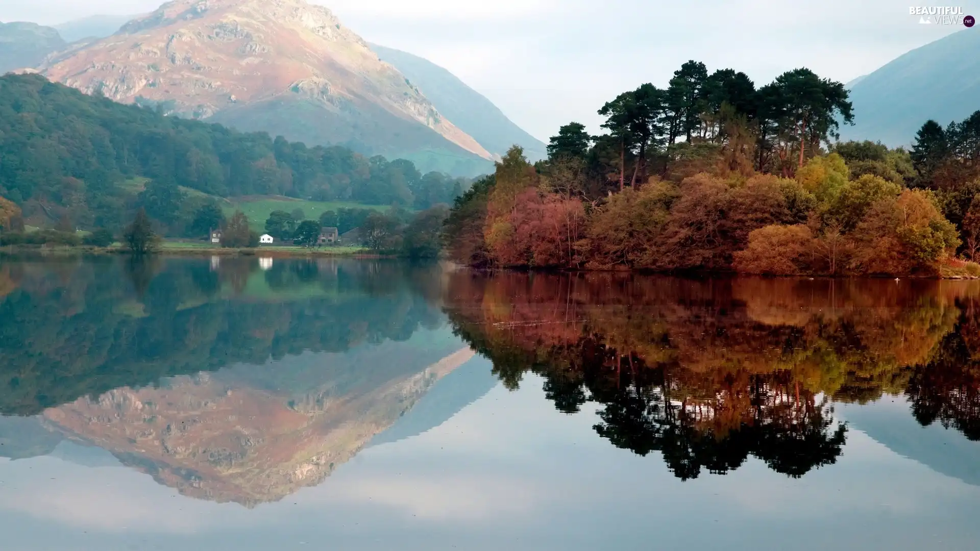 reflection, Mountains, lake