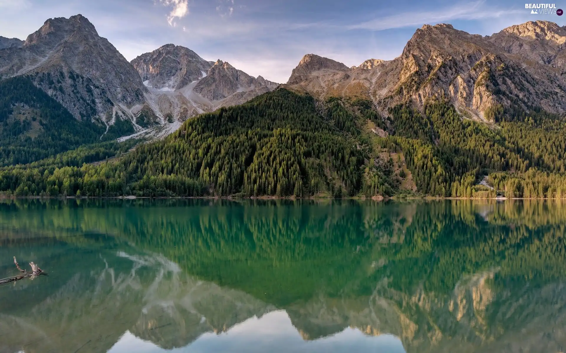 woods, Mountains, viewes, reflection, trees, lake