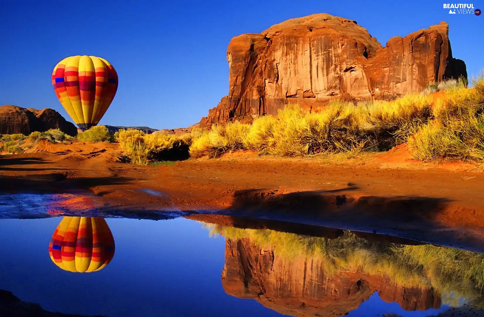 color, mountains, reflection, Mirror, Balloon, lake