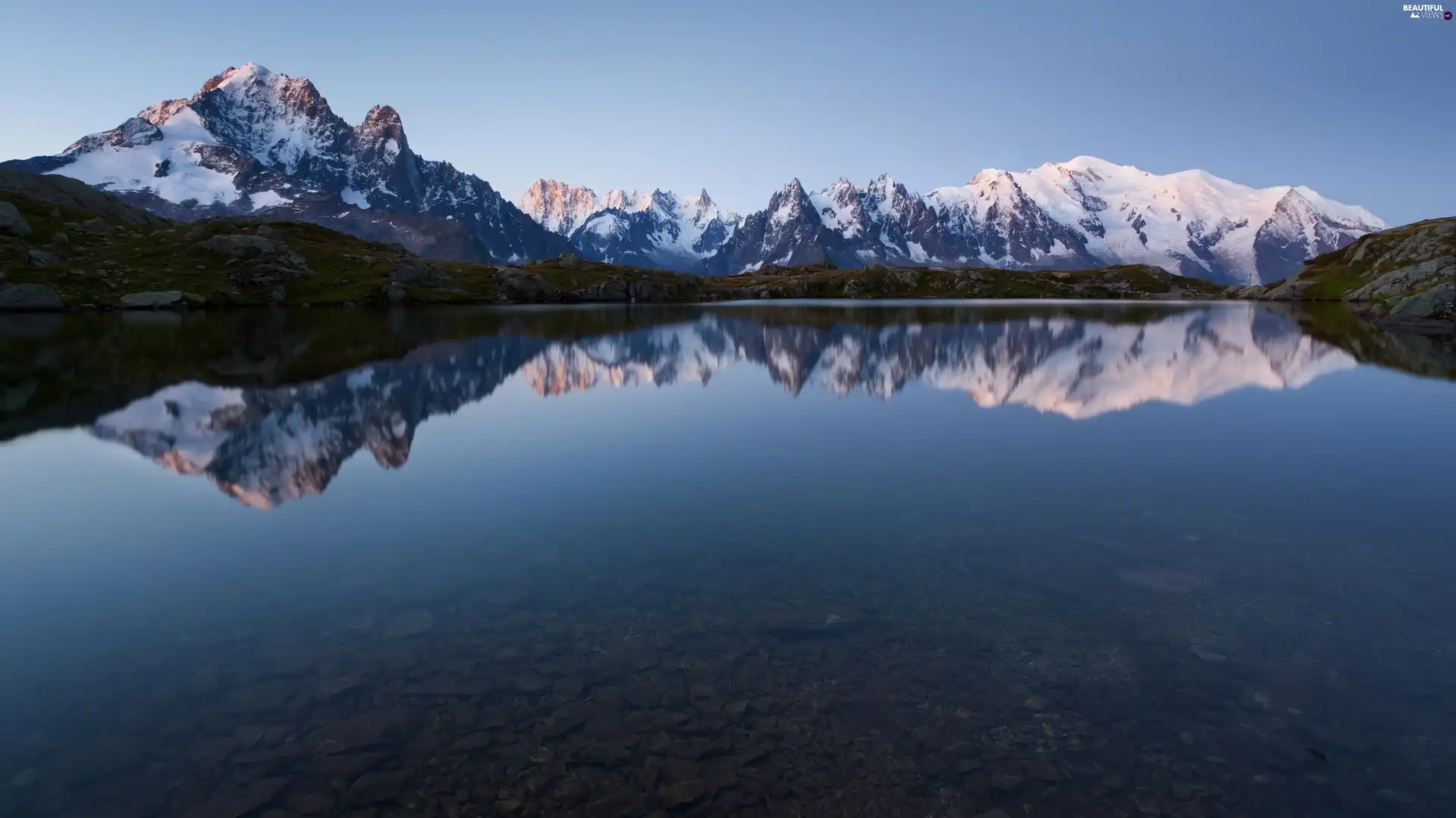 reflection, lake, Mountains