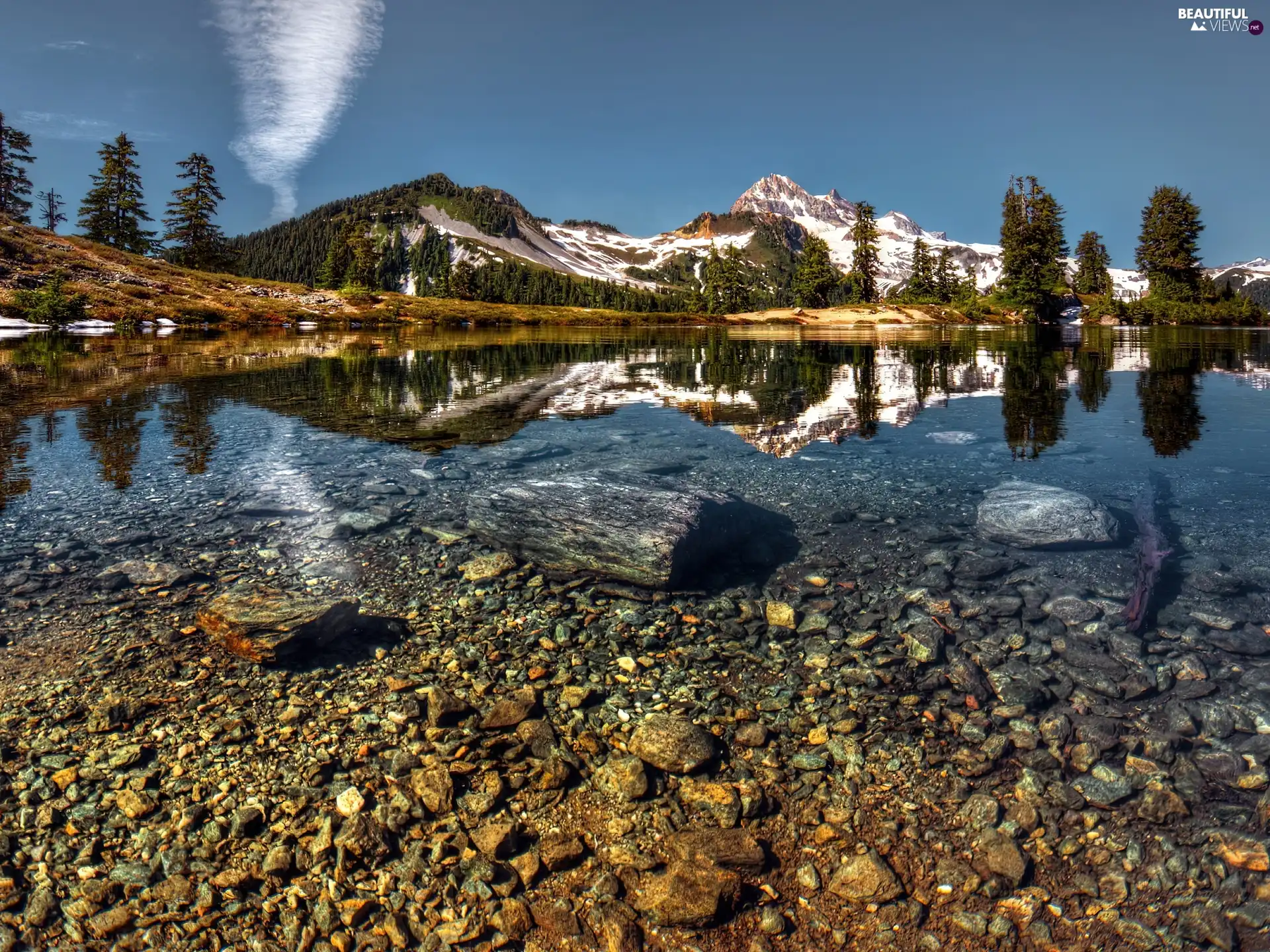 reflection, lake, Mountains