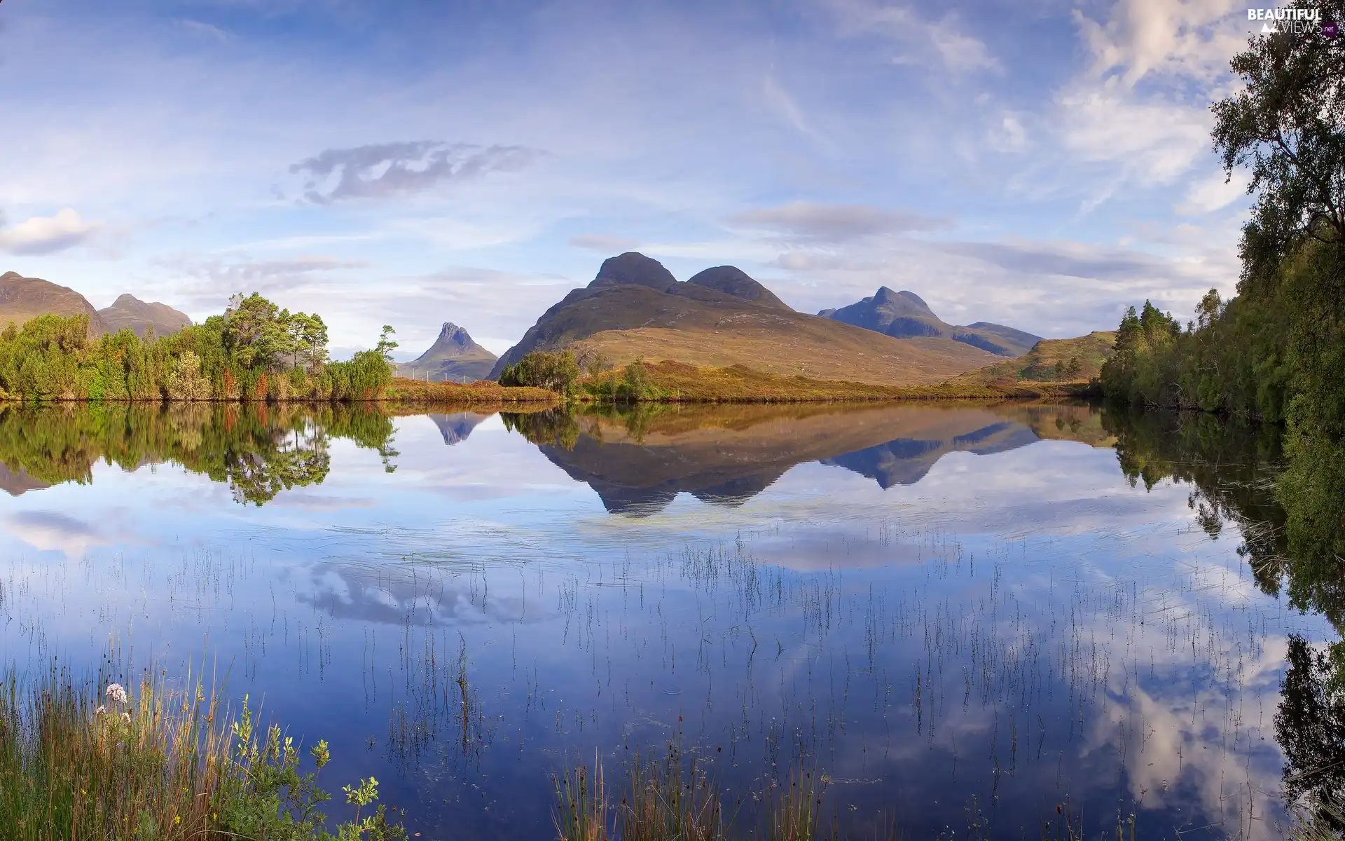 reflection, lake, Mountains