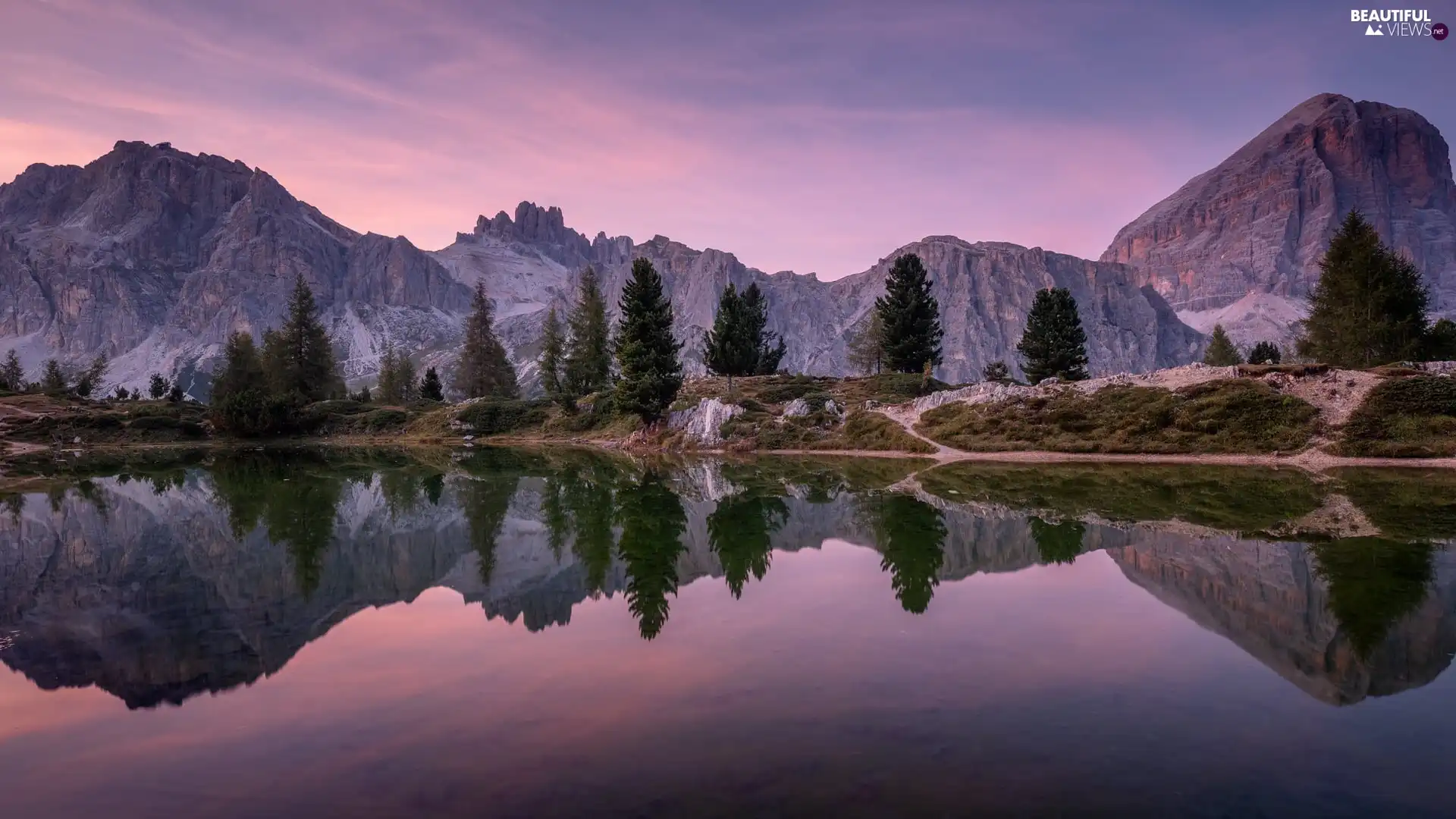 lake, Rocky, viewes, reflection, trees, Mountains