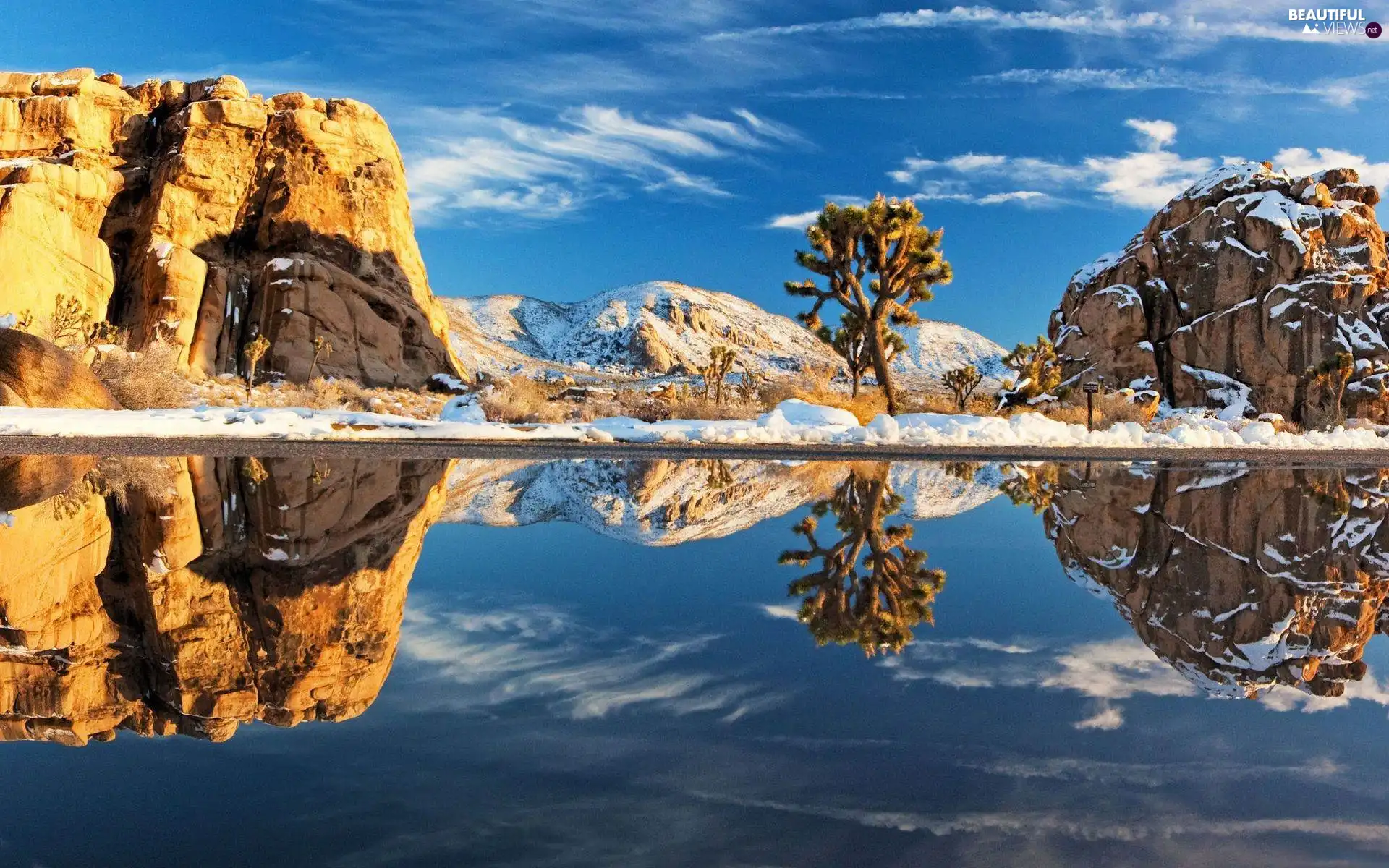 rocks, lake, reflection, Mountains