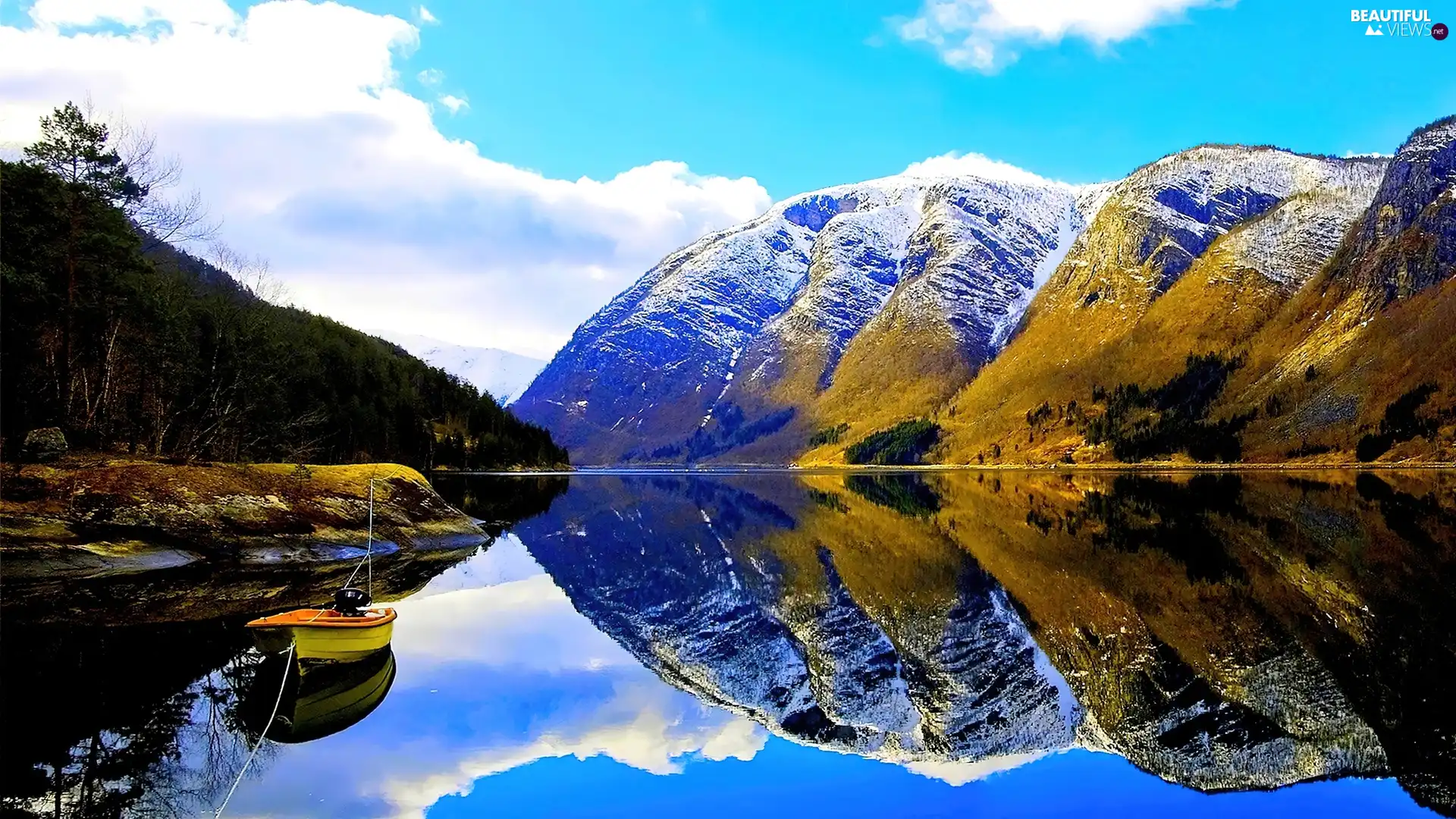 Sky, lake, reflection, Mountains
