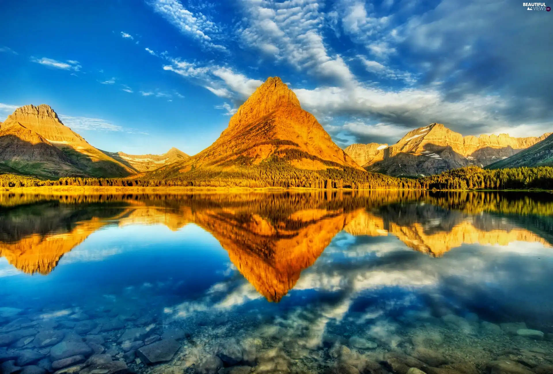 Yellow, lake, reflection, Mountains