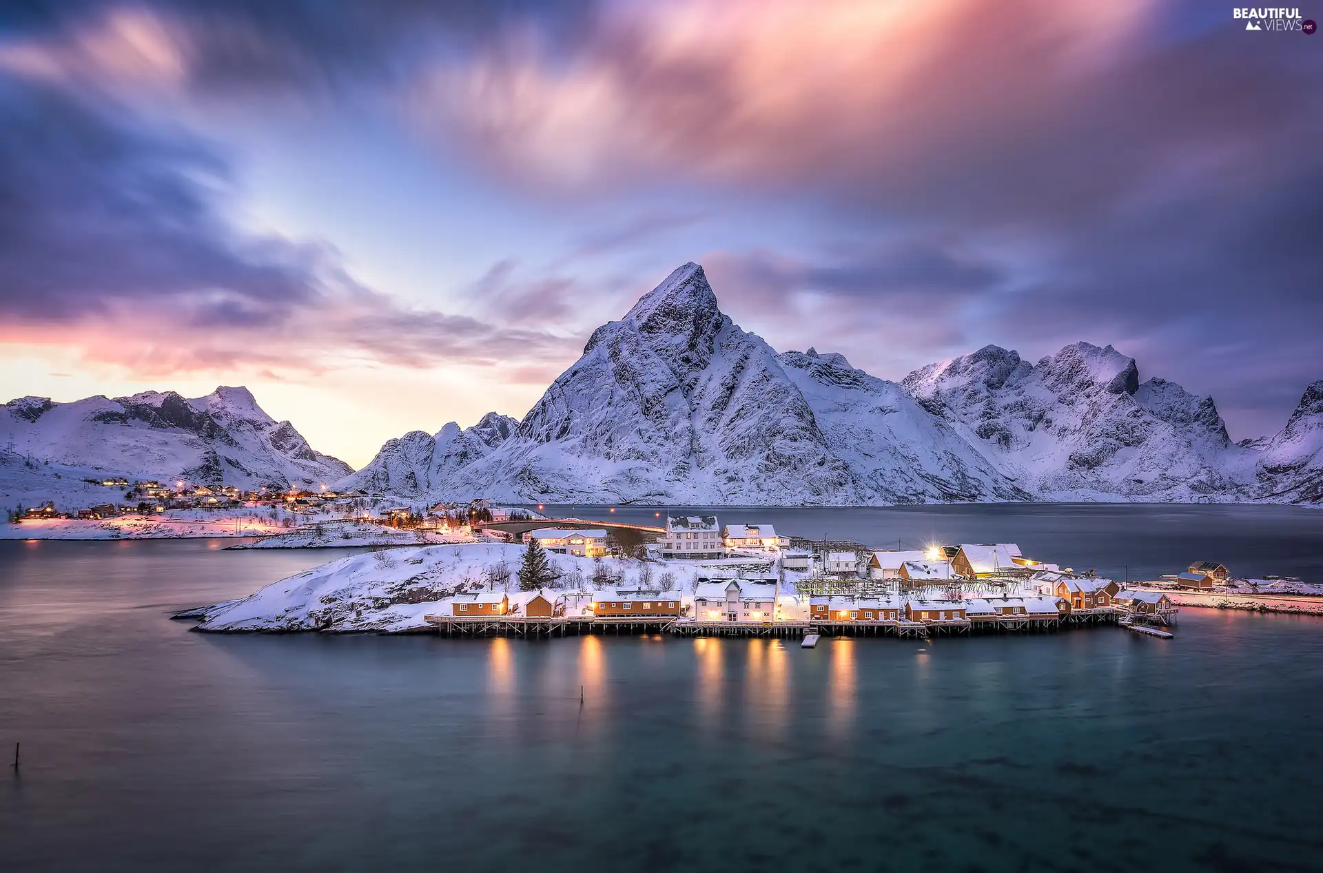 winter, Mountains, Lofoten, Reine Village, Norway