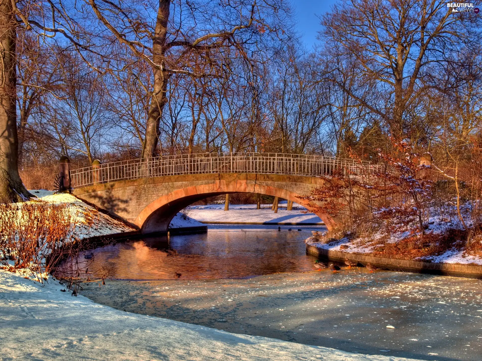 River, winter, bridge