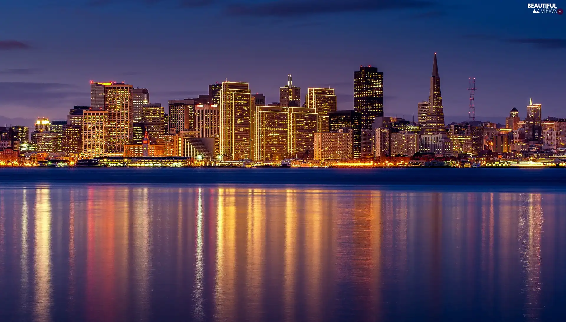 San Francisco, Night, River, Town