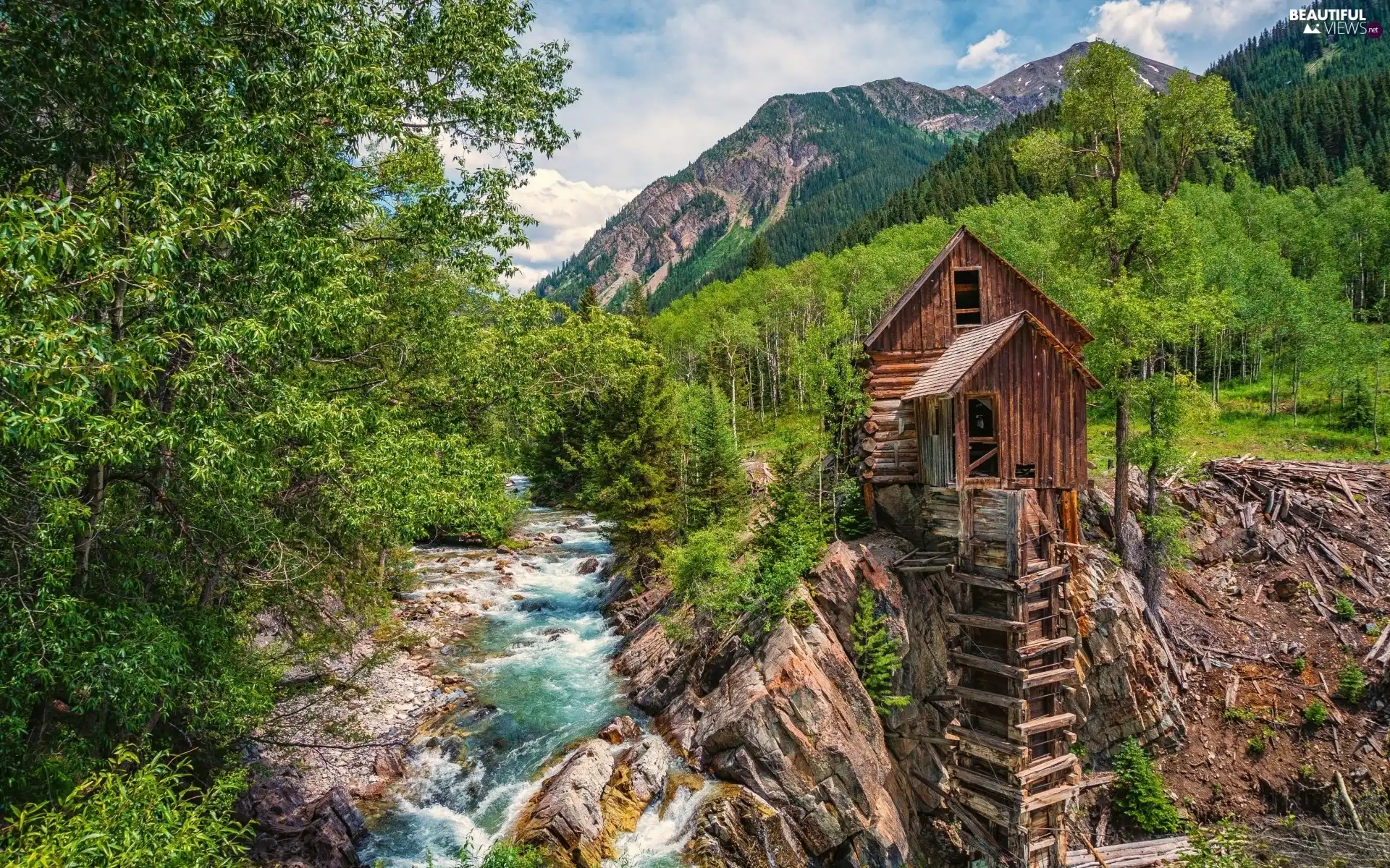 River, Mountains, Colorado, Windmill, Crystal Mill