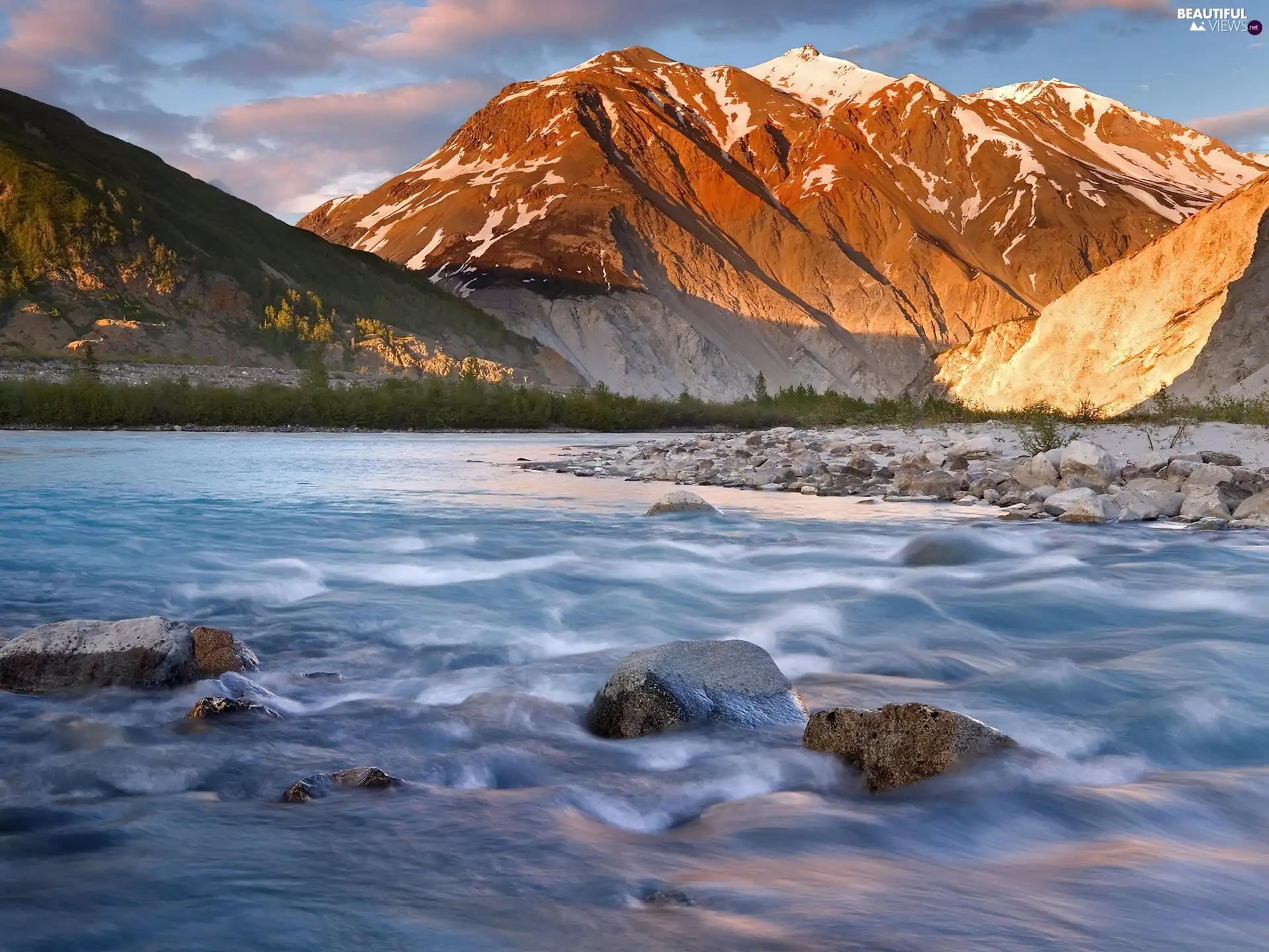 River, Stones, Mountains