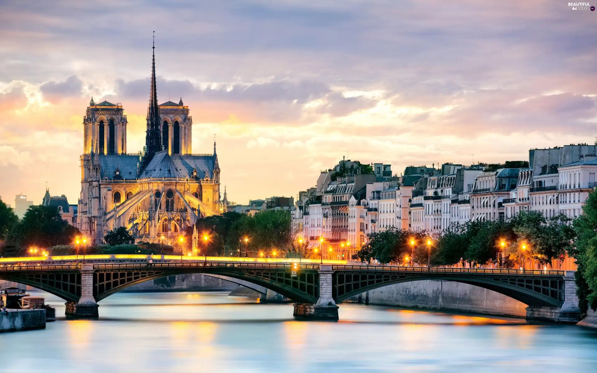 chair, bridge, River, Notre Dame