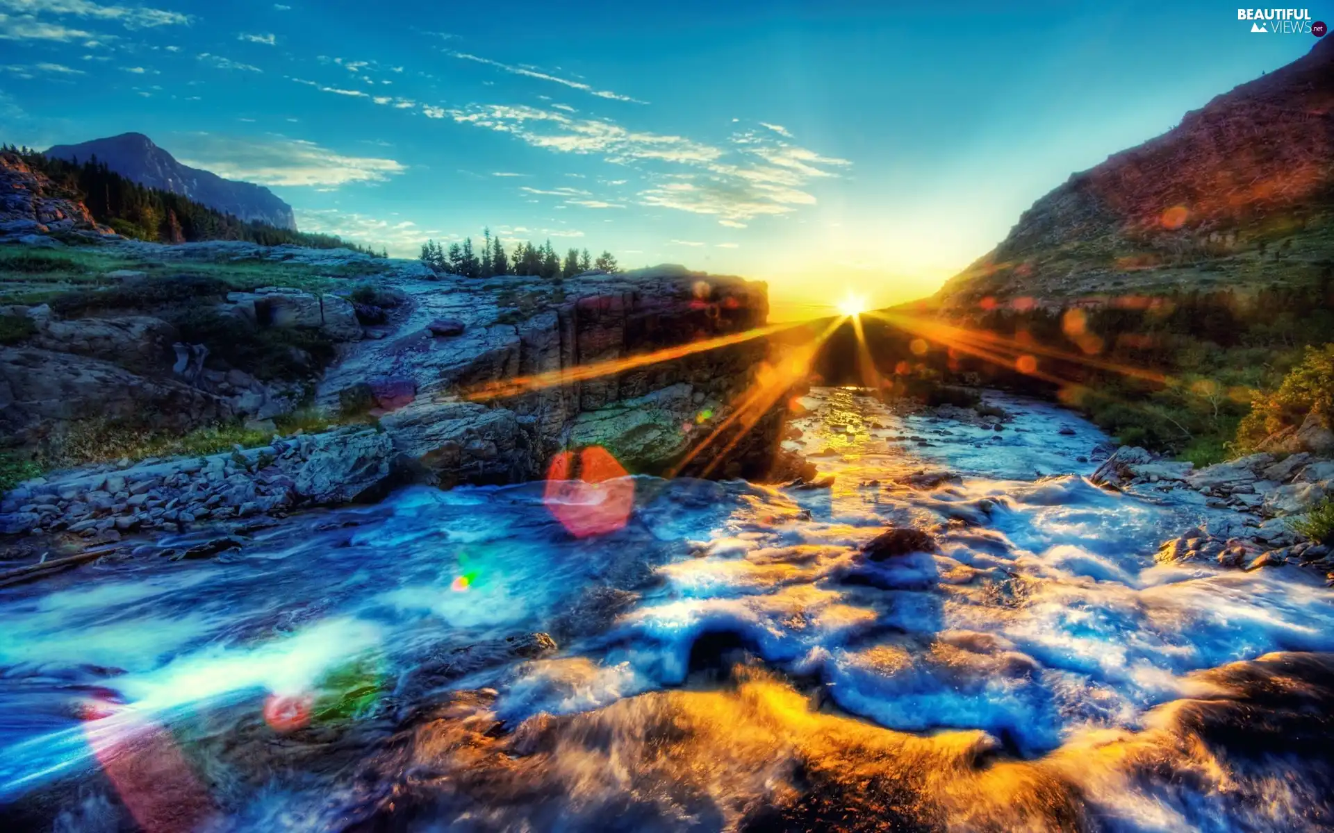 rays, tear, River, sun