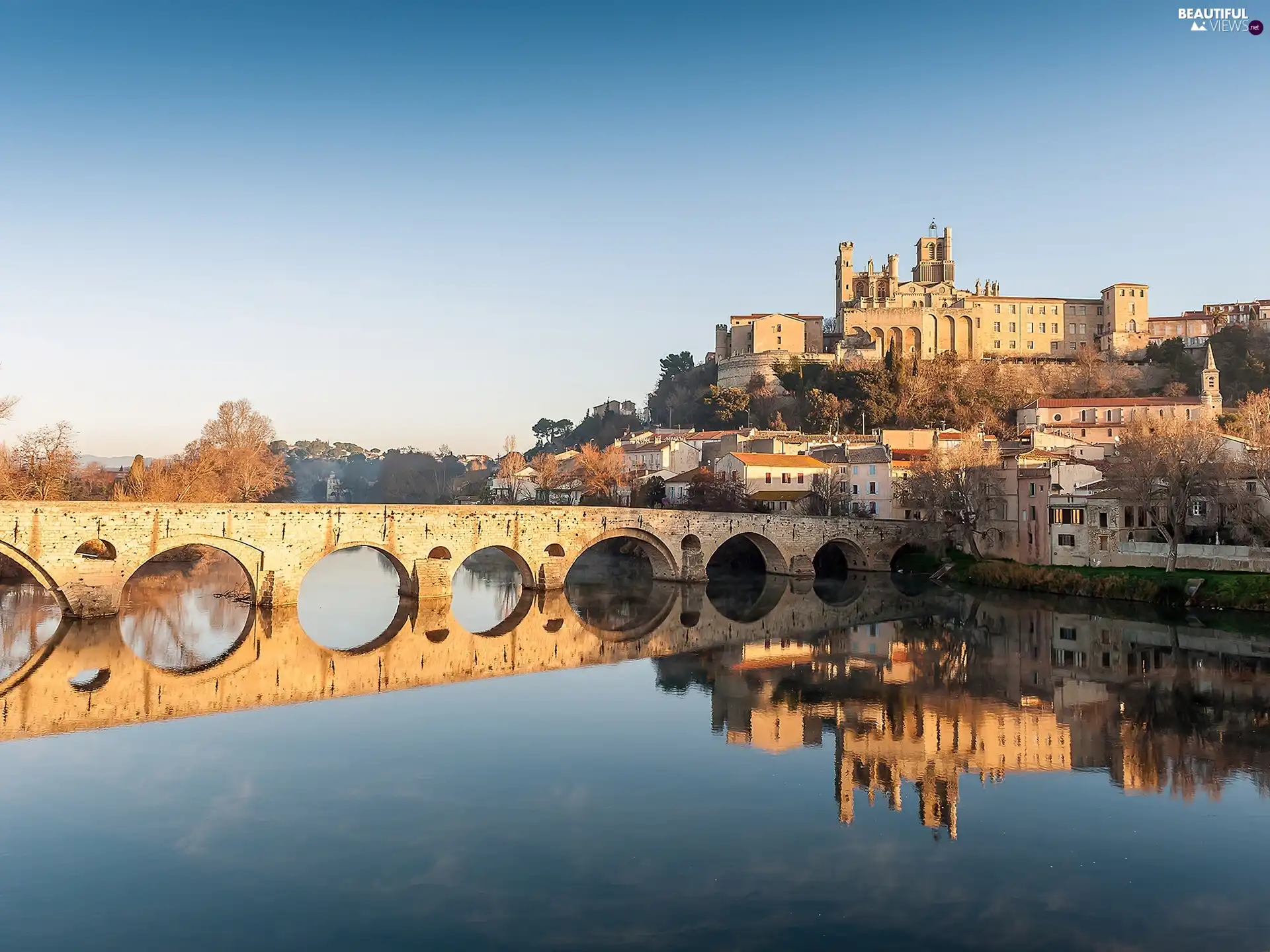 River, bridge, Town