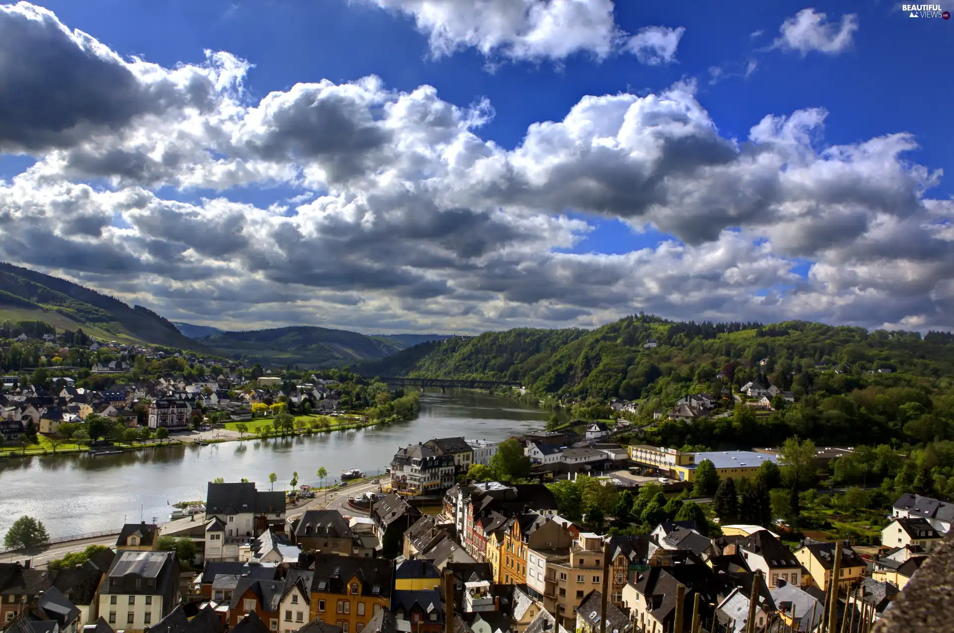 River, panorama, town