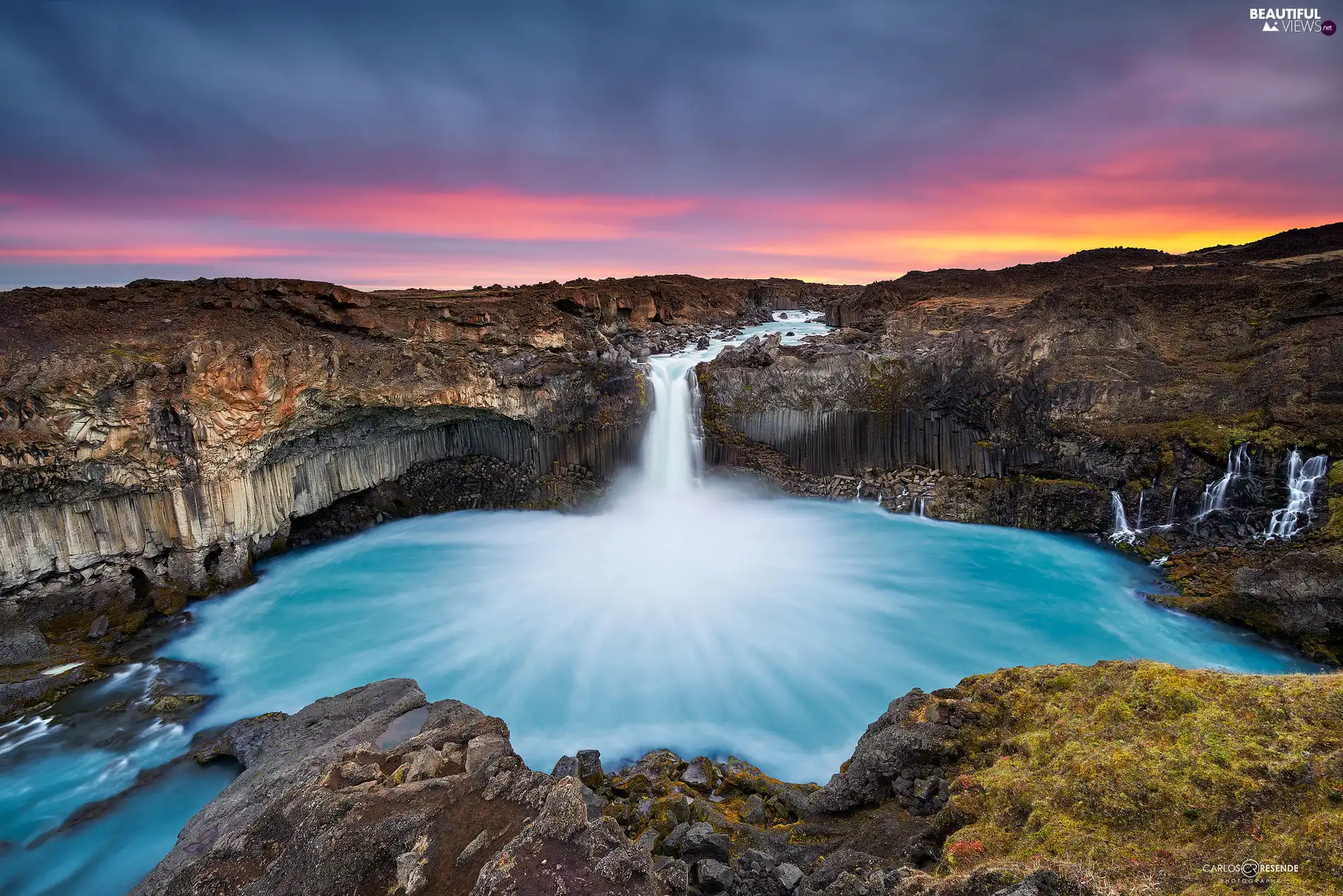 rocks, iceland, Skjalfandafljot River, Great Sunsets, Basalt, Aldeyjarfoss Waterfall