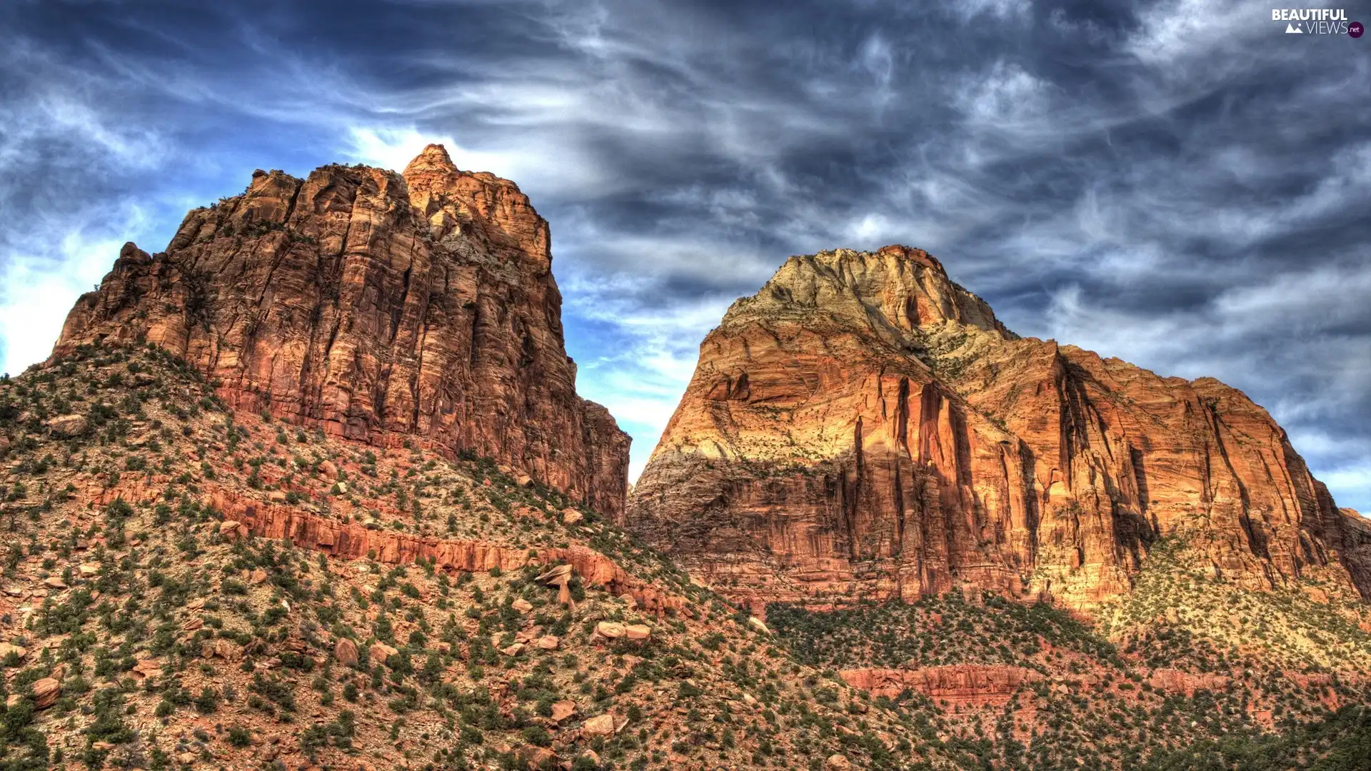 rocks, clouds, canyon