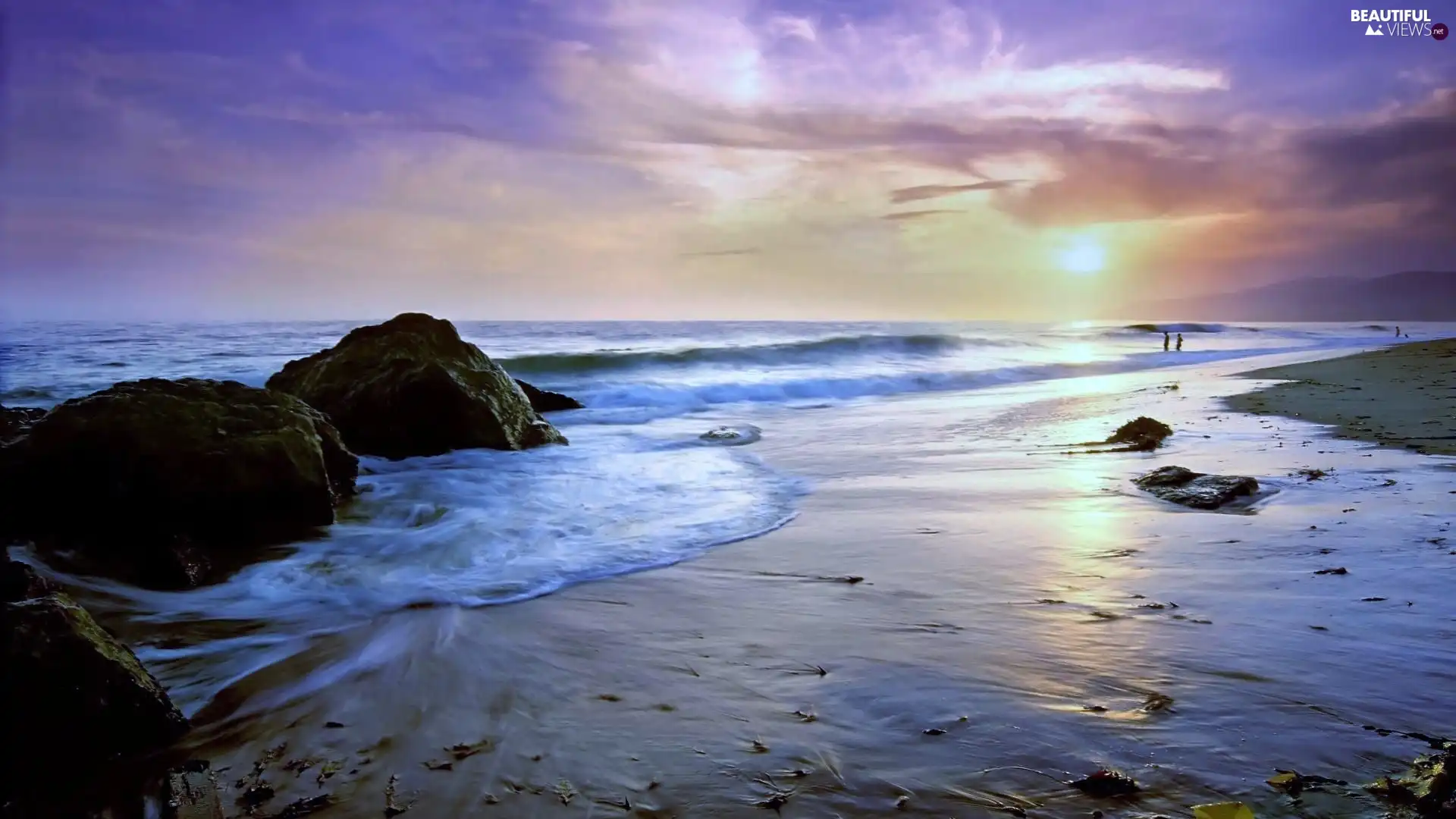 rocks, clouds, California, water, Zuma