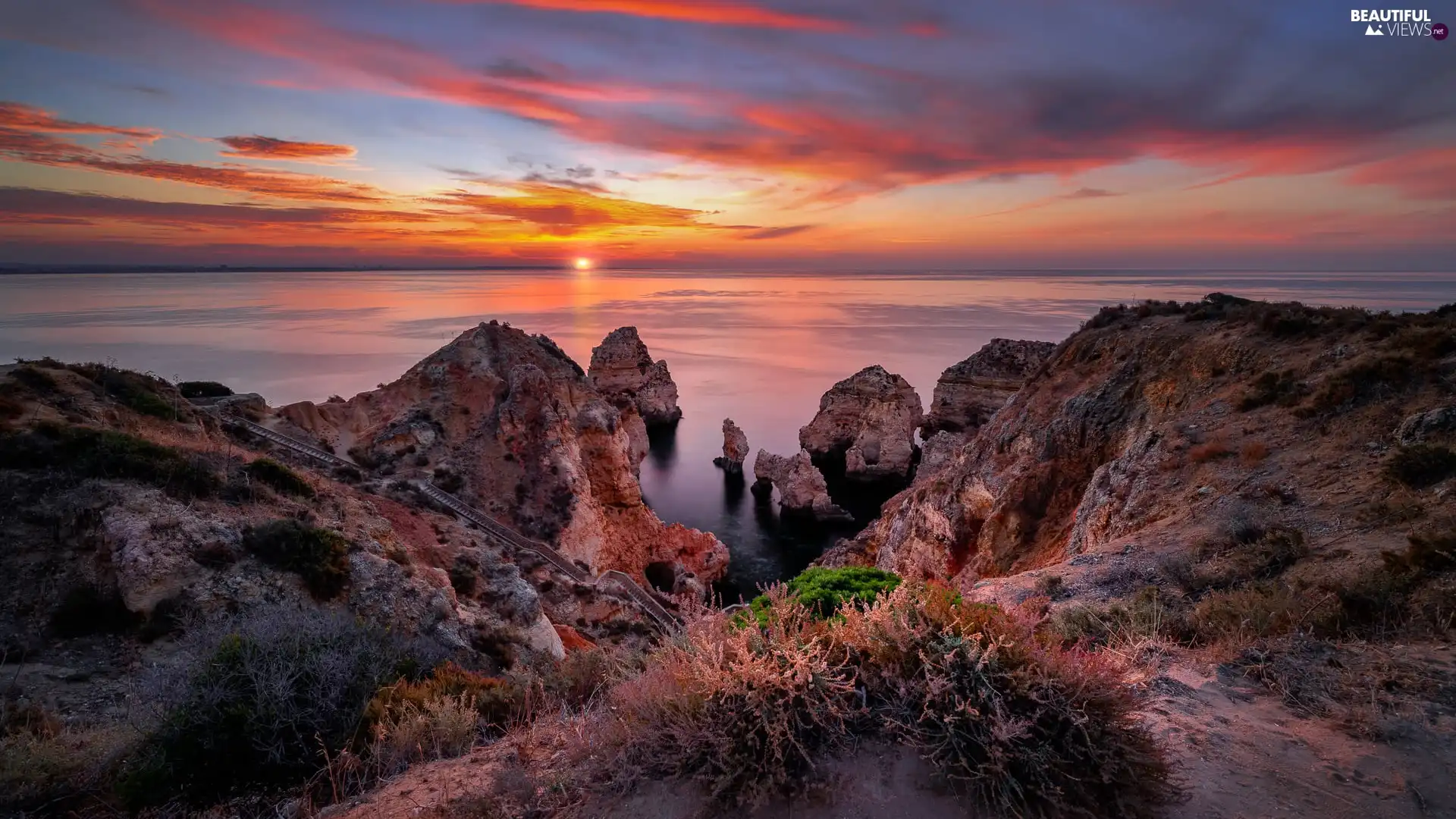 Great Sunsets, sea, rocks, clouds, Coast