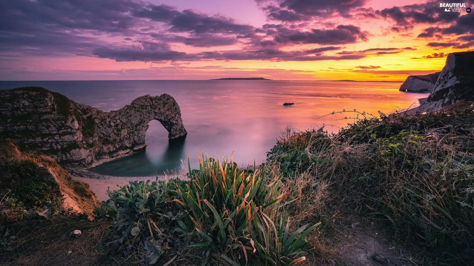 rocks, sea, Great Sunsets, England, Durdle Door, Jurassic Coast