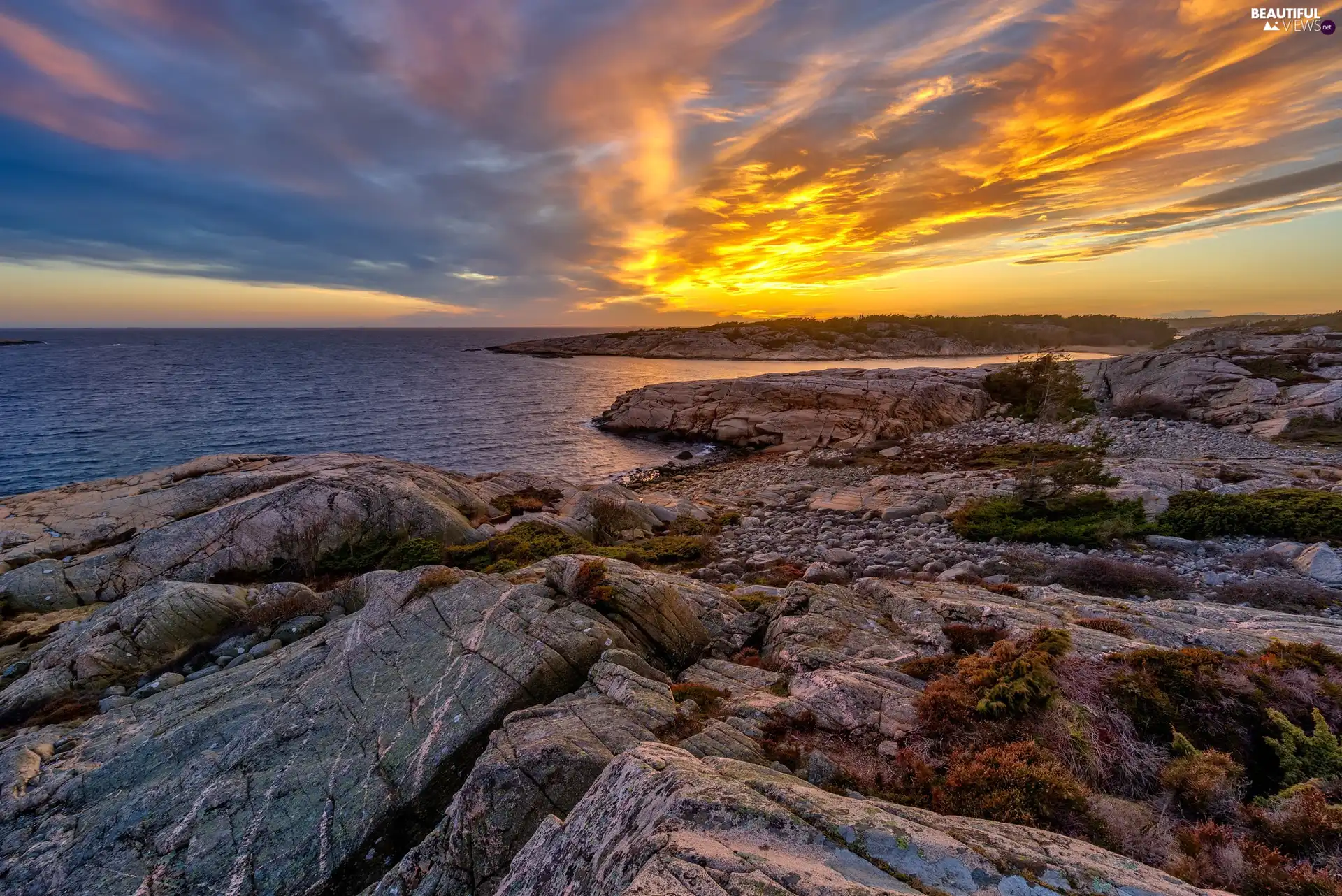 sea, rocks, Great Sunsets, coast