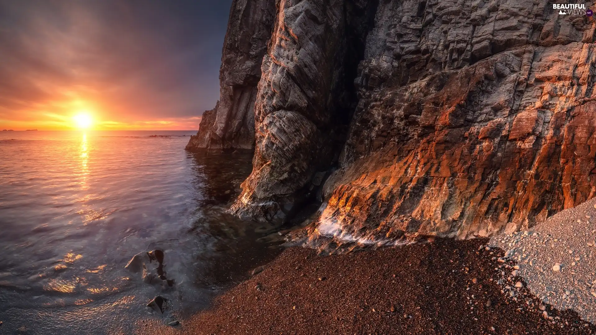 coast, rocks, Great Sunsets, sea