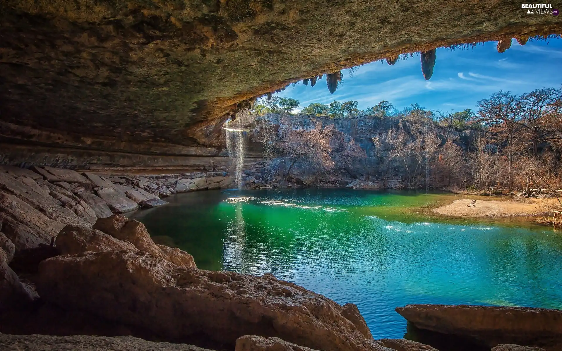 Rocks Cave Lake Beautiful Views Wallpapers 1920x1200