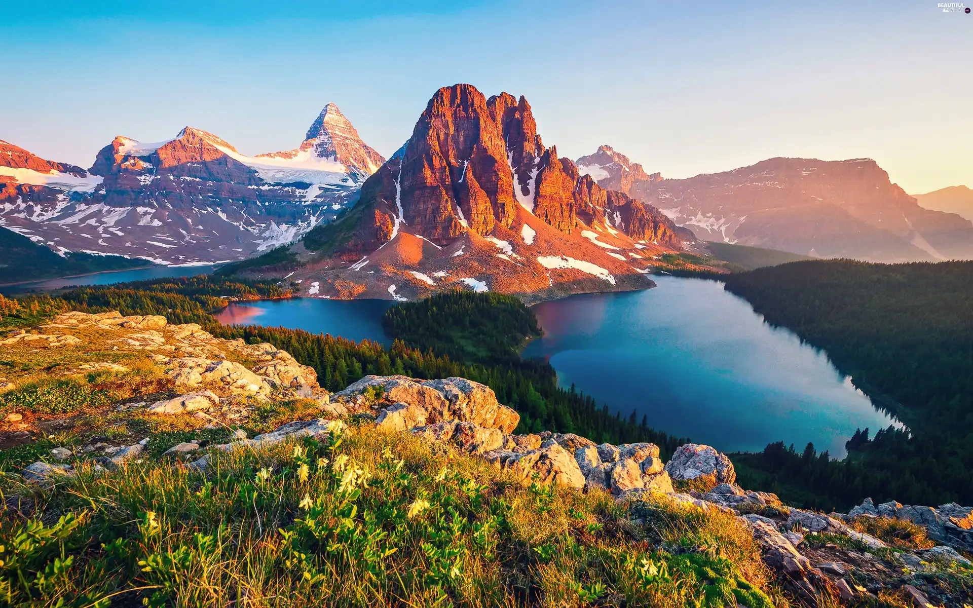 rocks, Mountains, lake