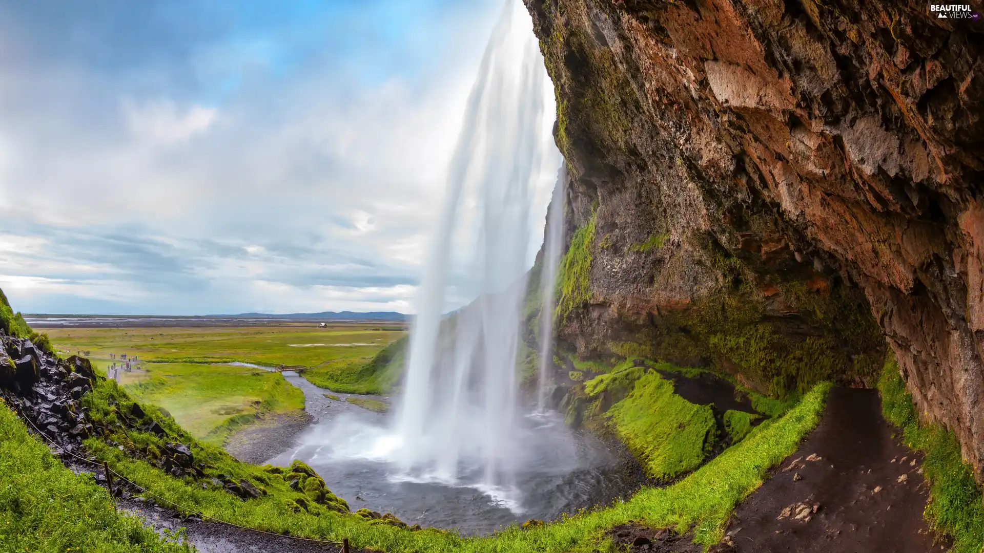 iceland, Rocks, Meadow, Seljalandsfoss Waterfall