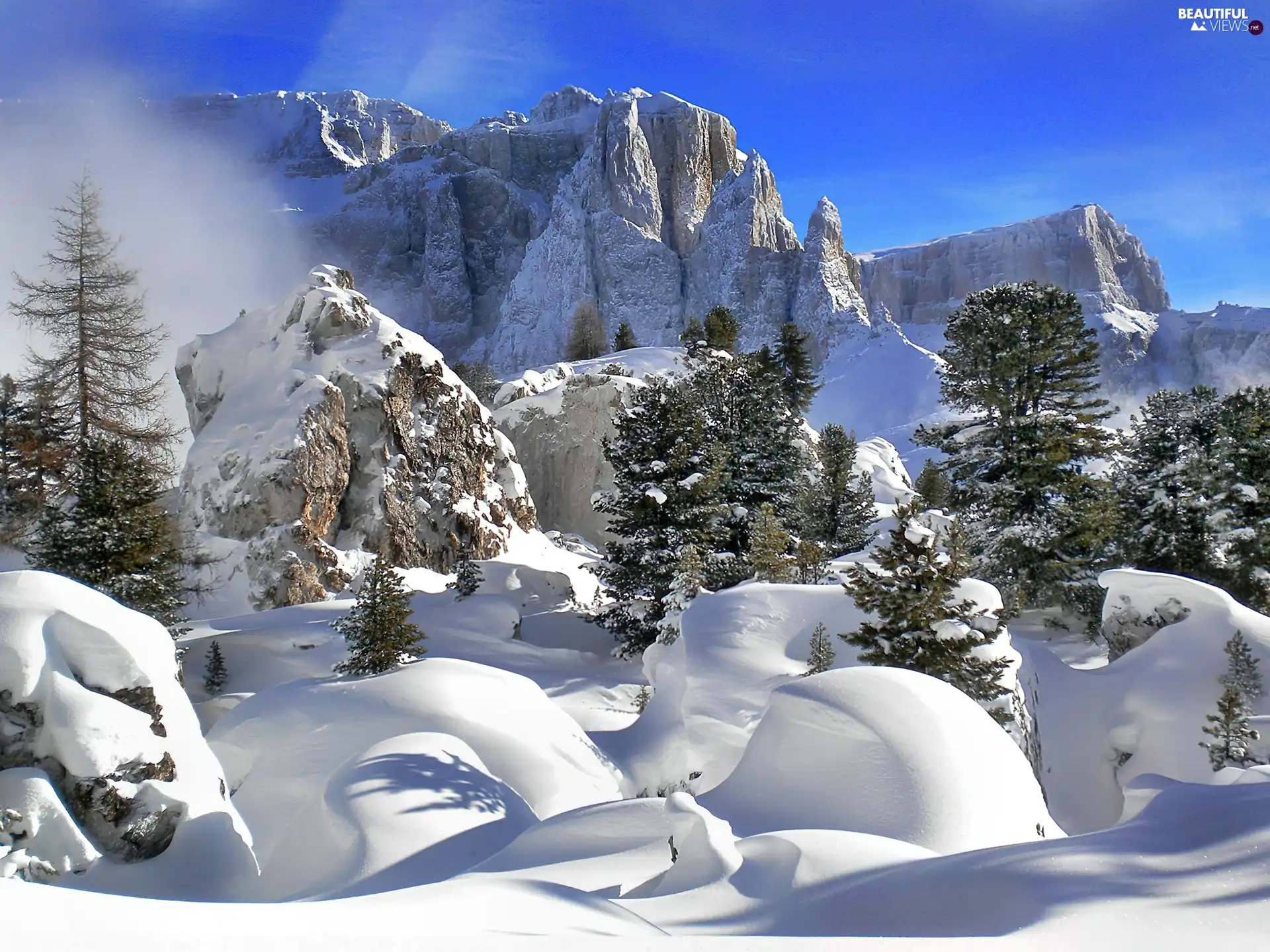 rocks, winter, Mountains