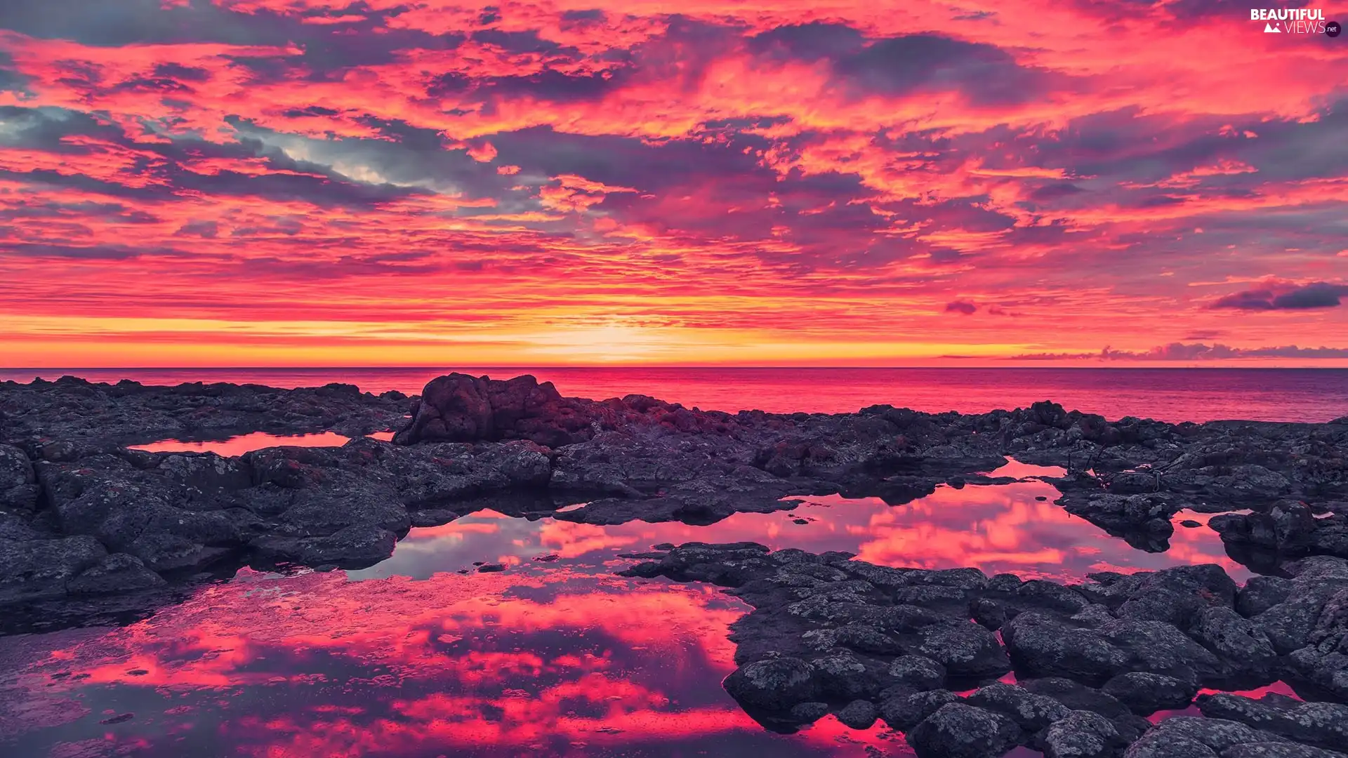 sea, clouds, rocks, Red