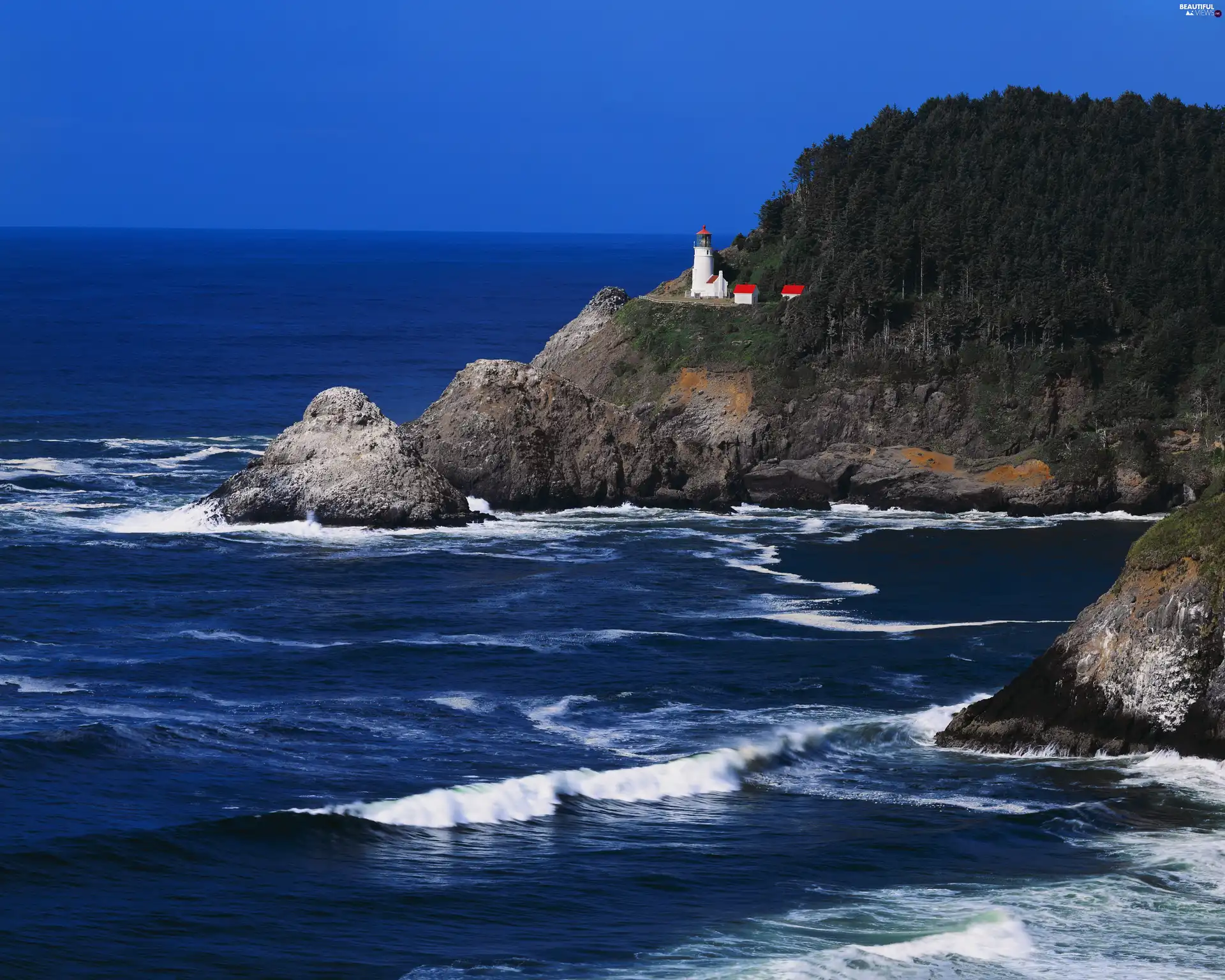 sea, maritime, rocks, Lighthouse