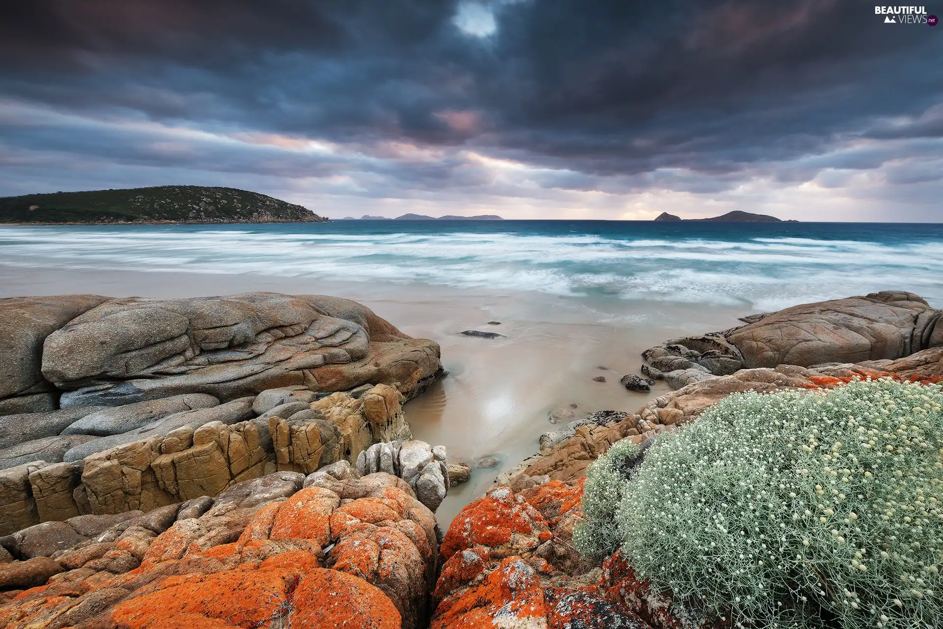 rocks, Sky, sea