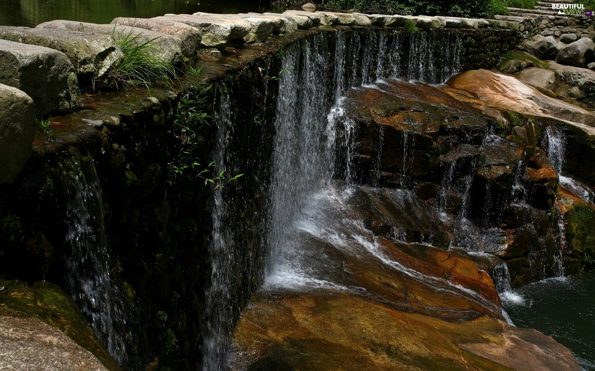 rocks, waterfall, Stones