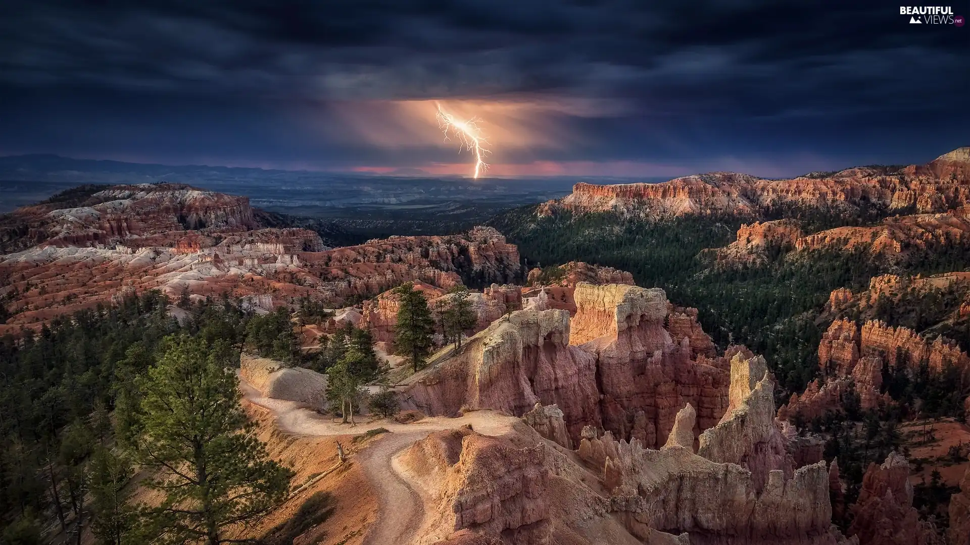 canyon, Utah State, Storm, Bryce Canyon National Park, The United States, lightning, rocks