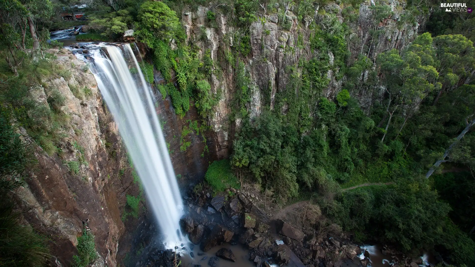 waterfall, rocks