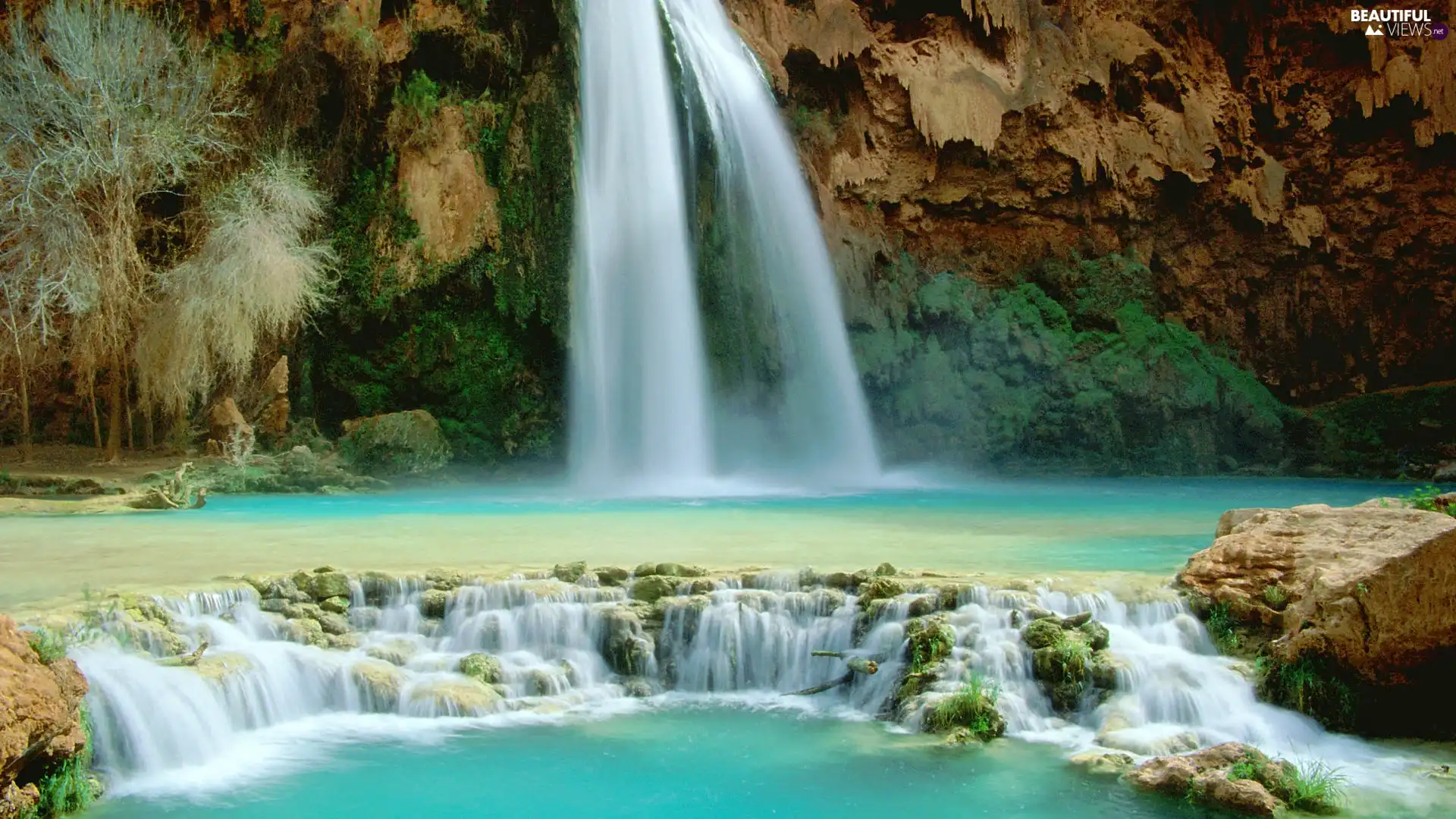 waterfall, rocks