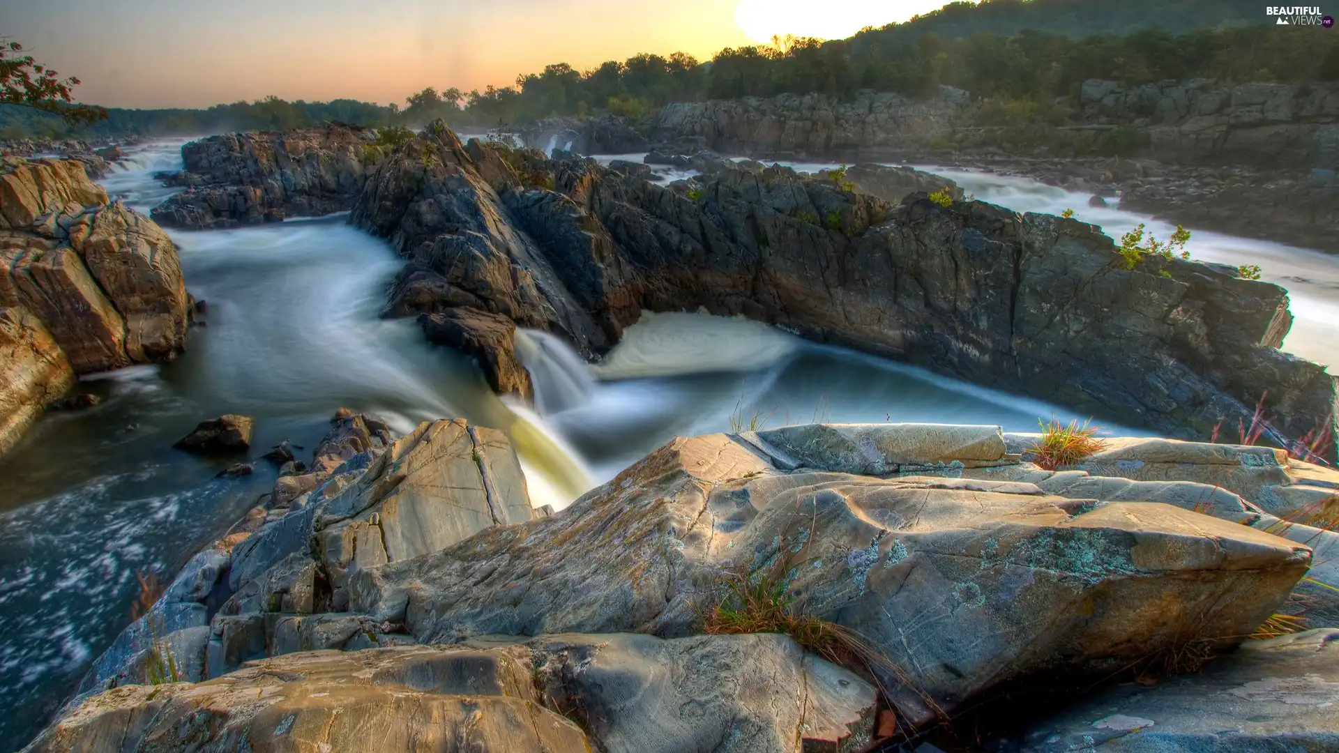 waterfall, rocks