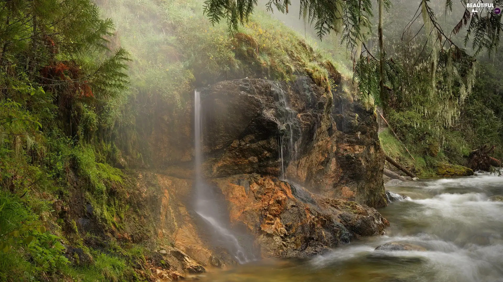 rocks, River, waterfall
