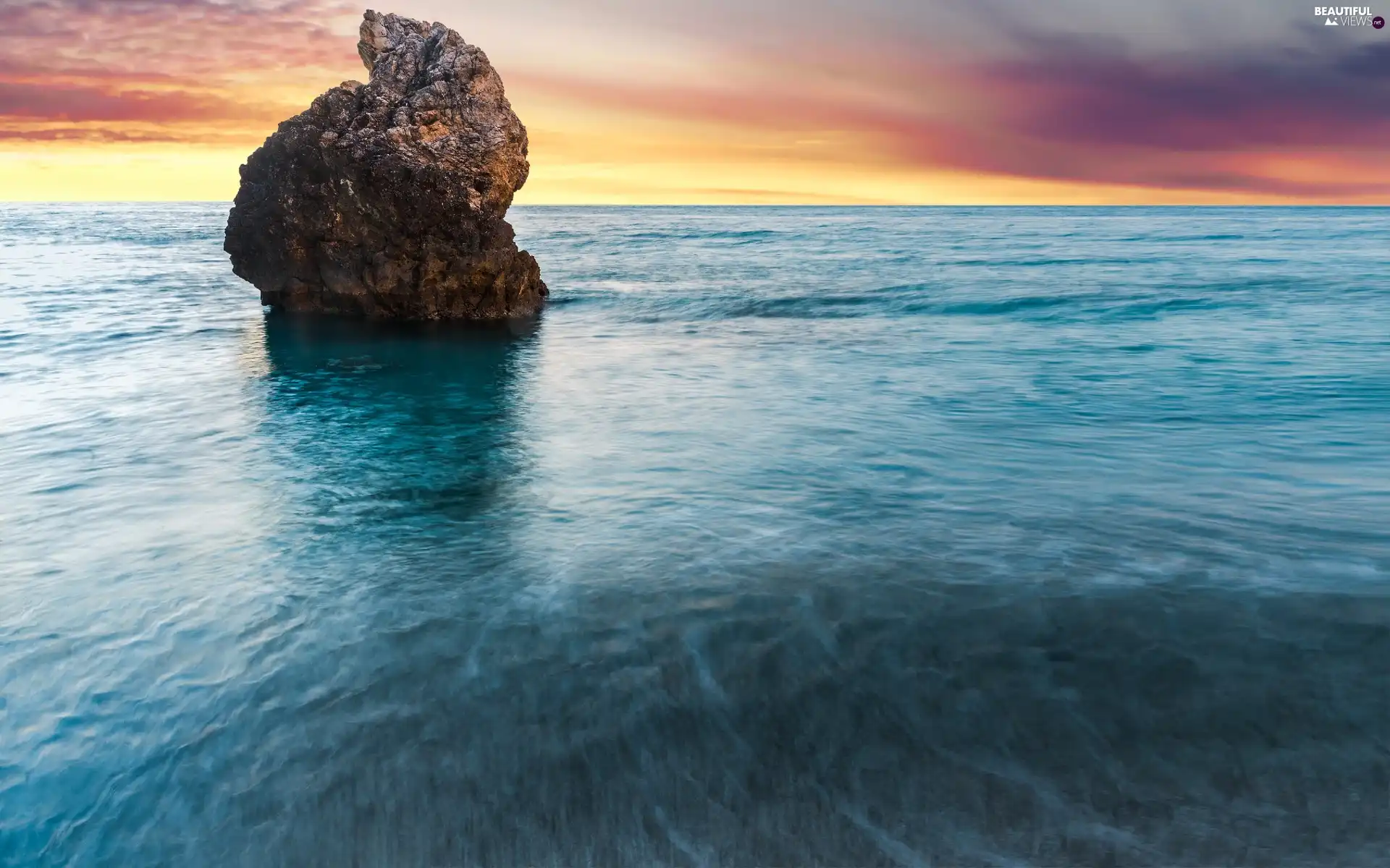 west, sea, Rocks, sun