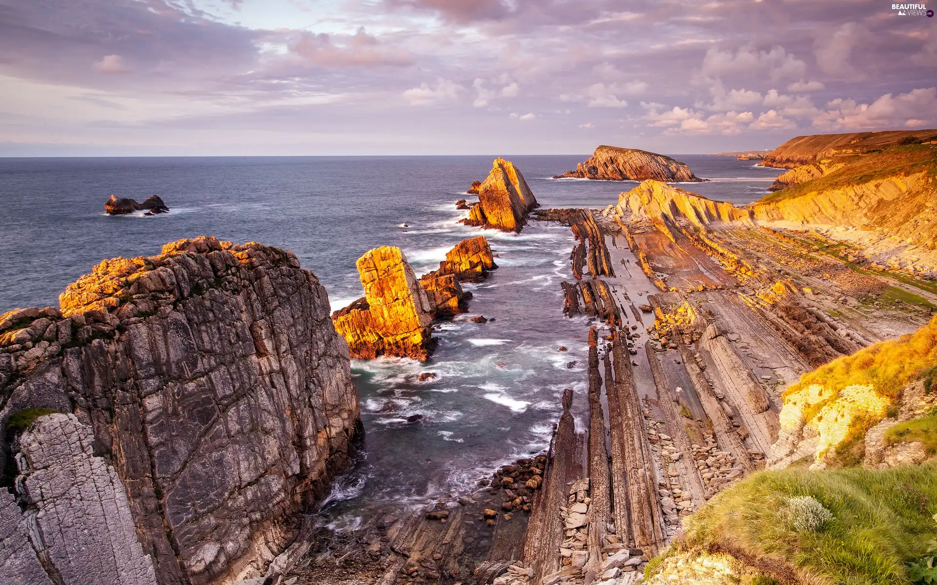 west, sea, rocks, sun