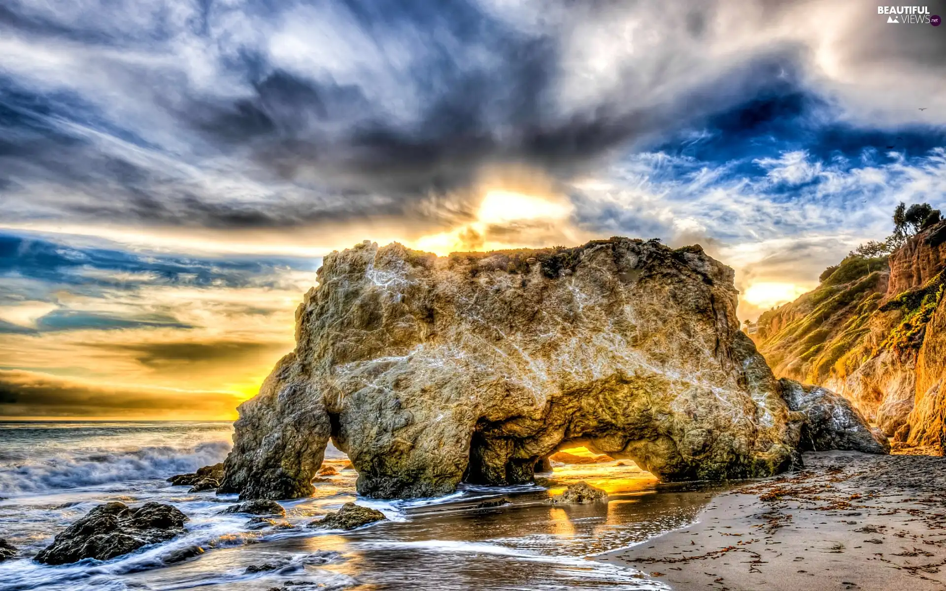west, sea, rocks, sun