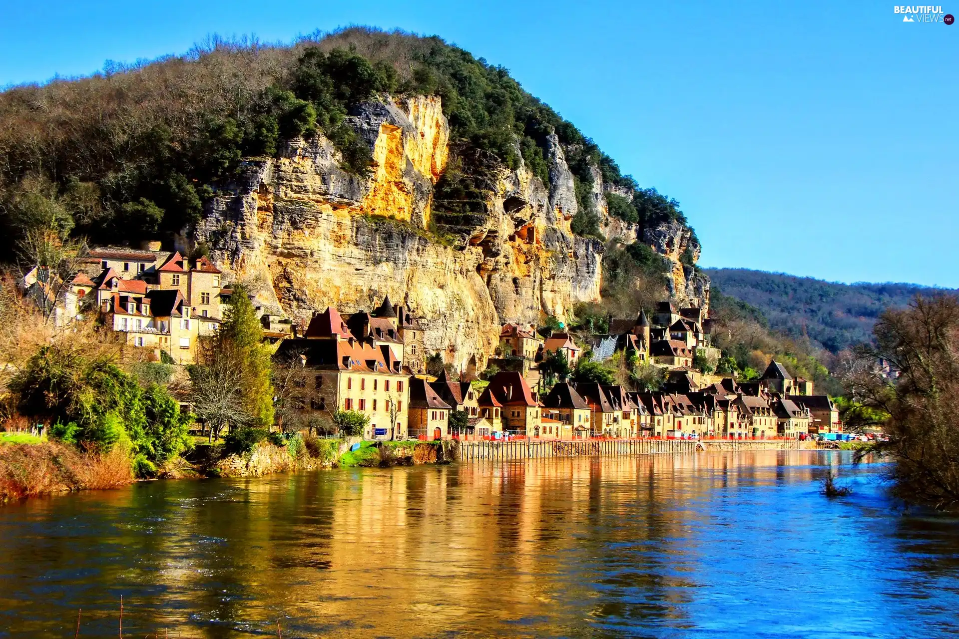 La Roque Gageac, France, rocks, Houses, River